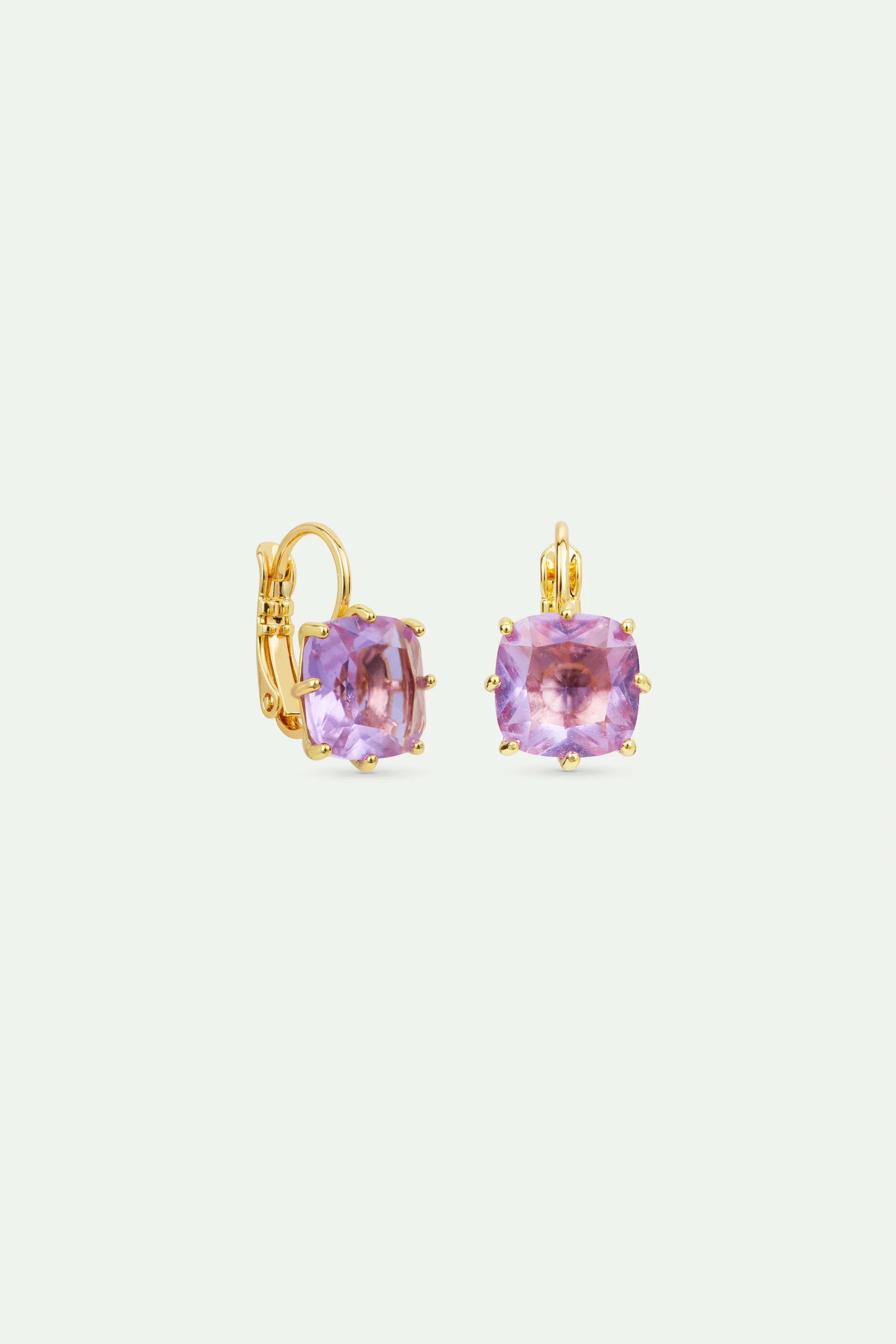 Boucles d'oreilles dormeuses pierre carrée La Diamantine lavande - Image 2