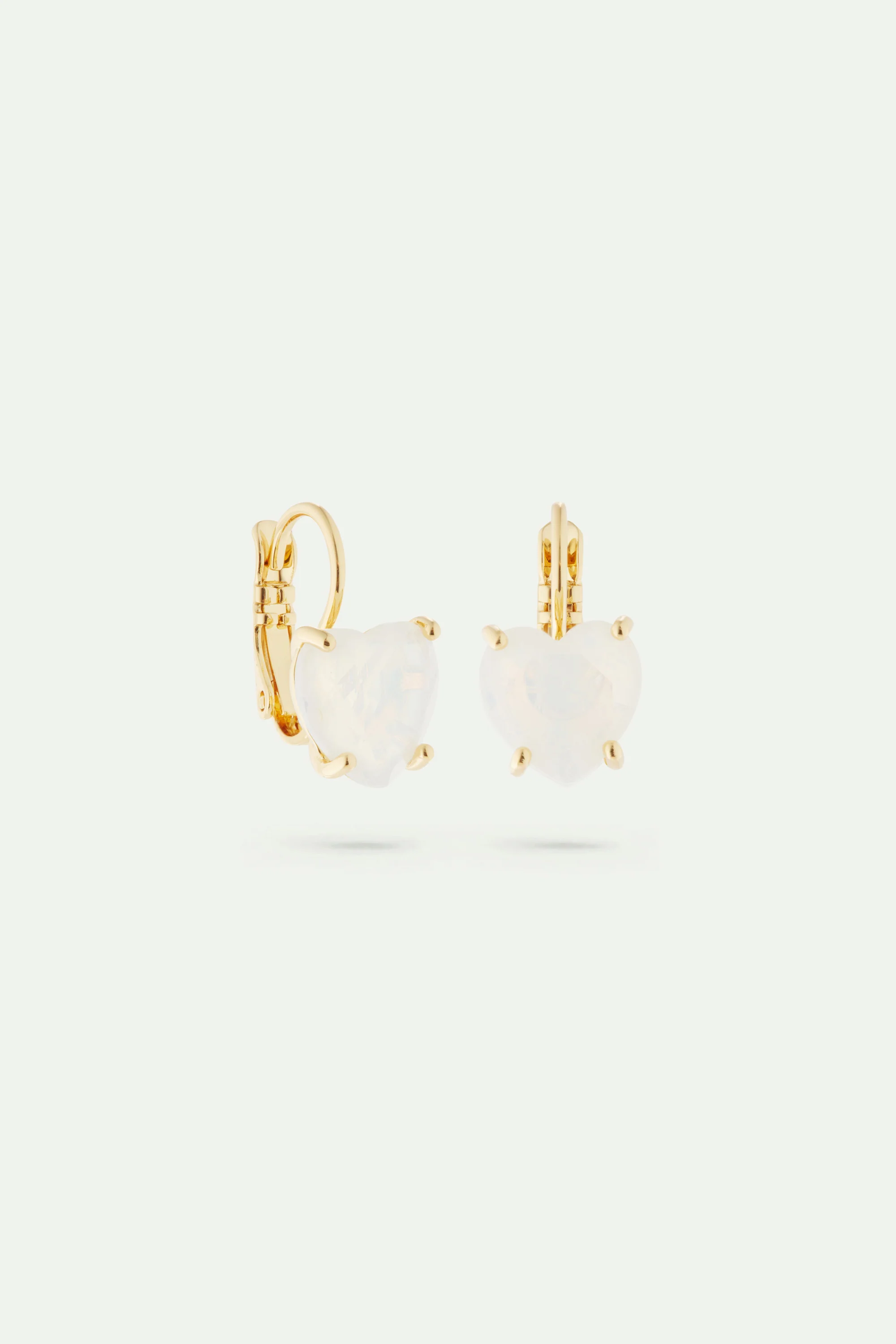 Boucles d'oreilles dormeuses pierre cœur La Diamantine blanc opalescent - Image 3