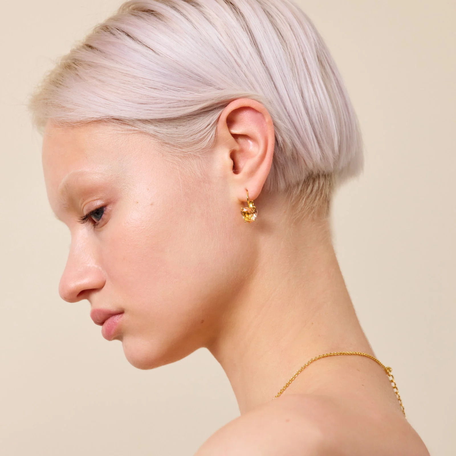 Boucles d'oreilles dormeuses pierre coeur la diamantine rose abricot - Image 2