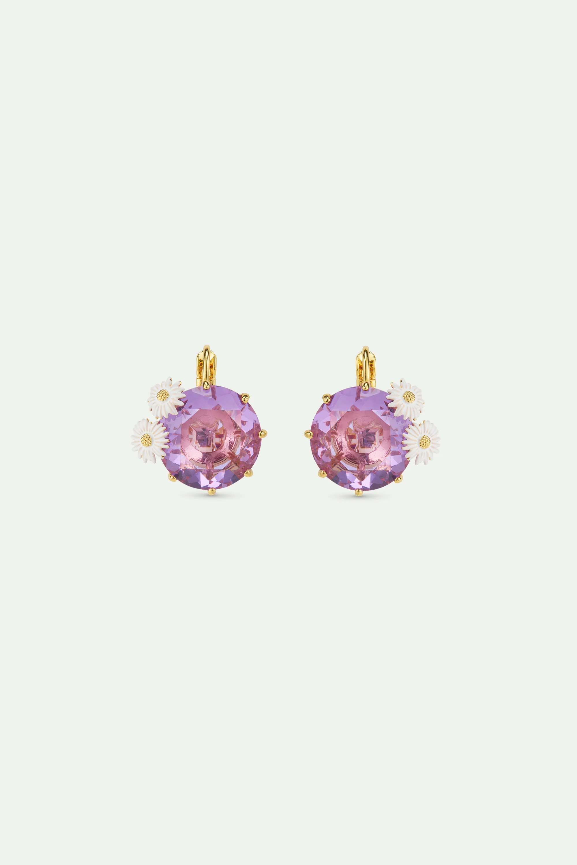 Boucles d'oreilles dormeuses pierre ronde La Diamantine lavande et marguerites