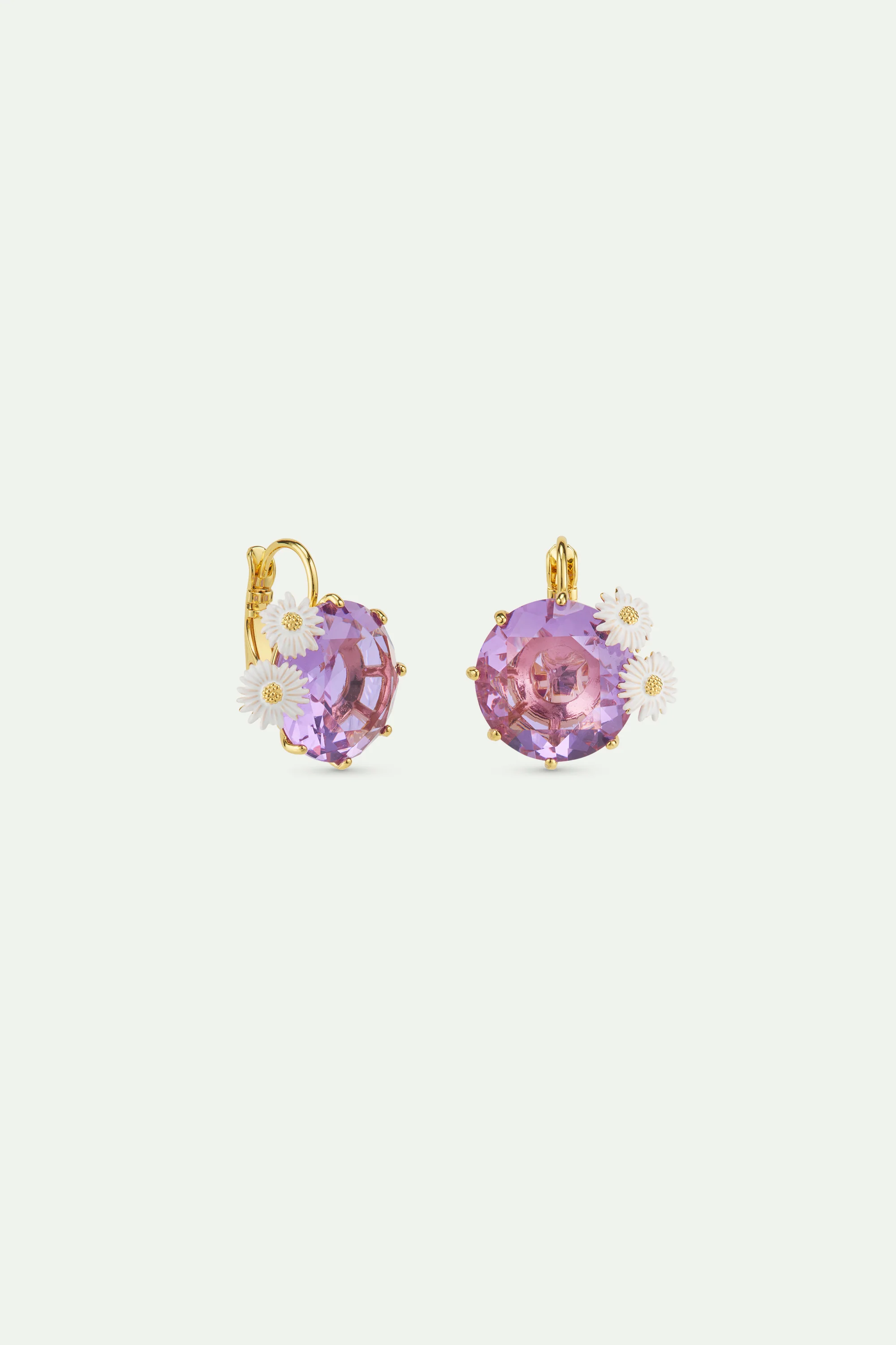 Boucles d'oreilles dormeuses pierre ronde La Diamantine lavande et marguerites - Image 2