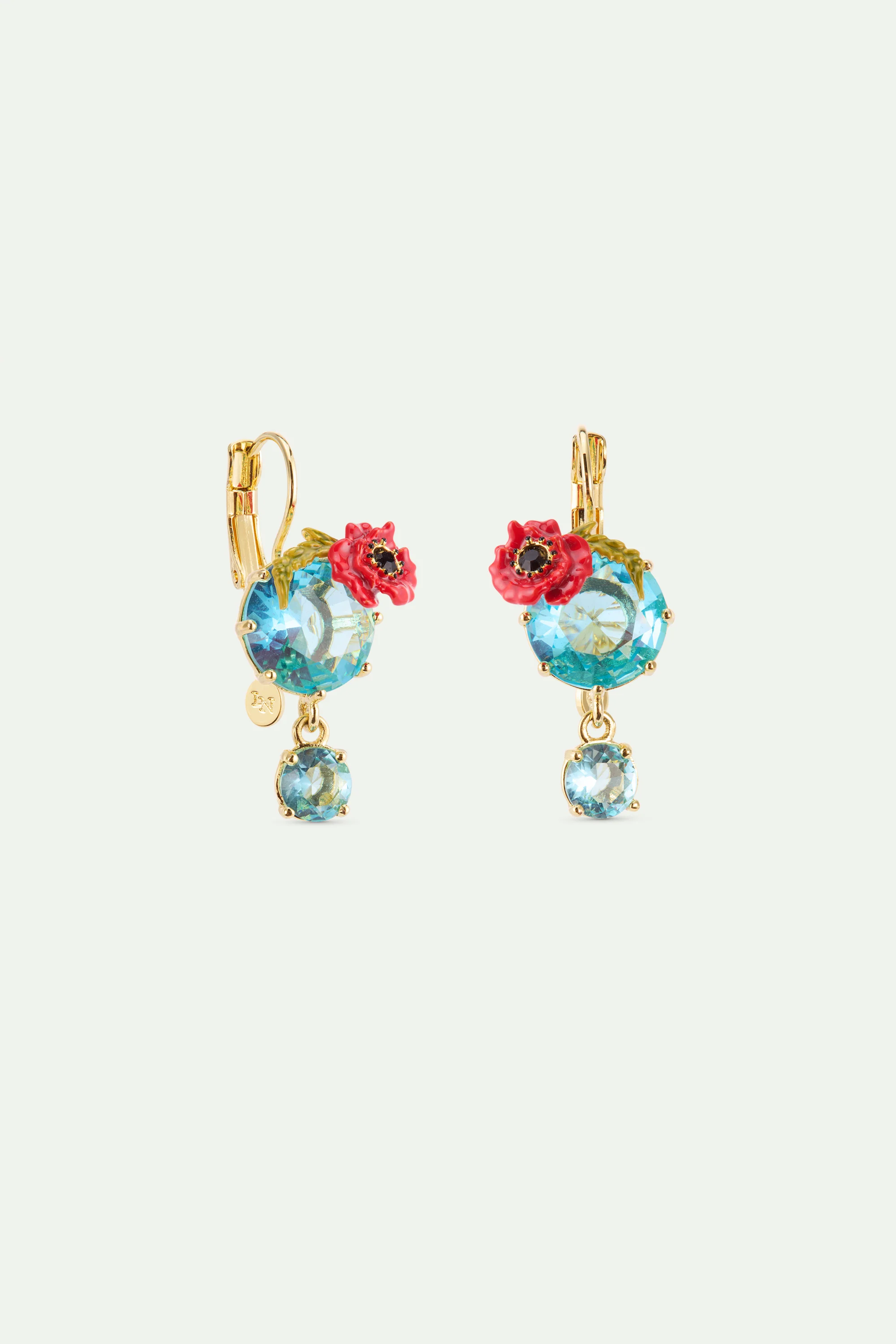 Boucles d'oreilles dormeuses pierres rondes bleues et coquelicot - Image 2