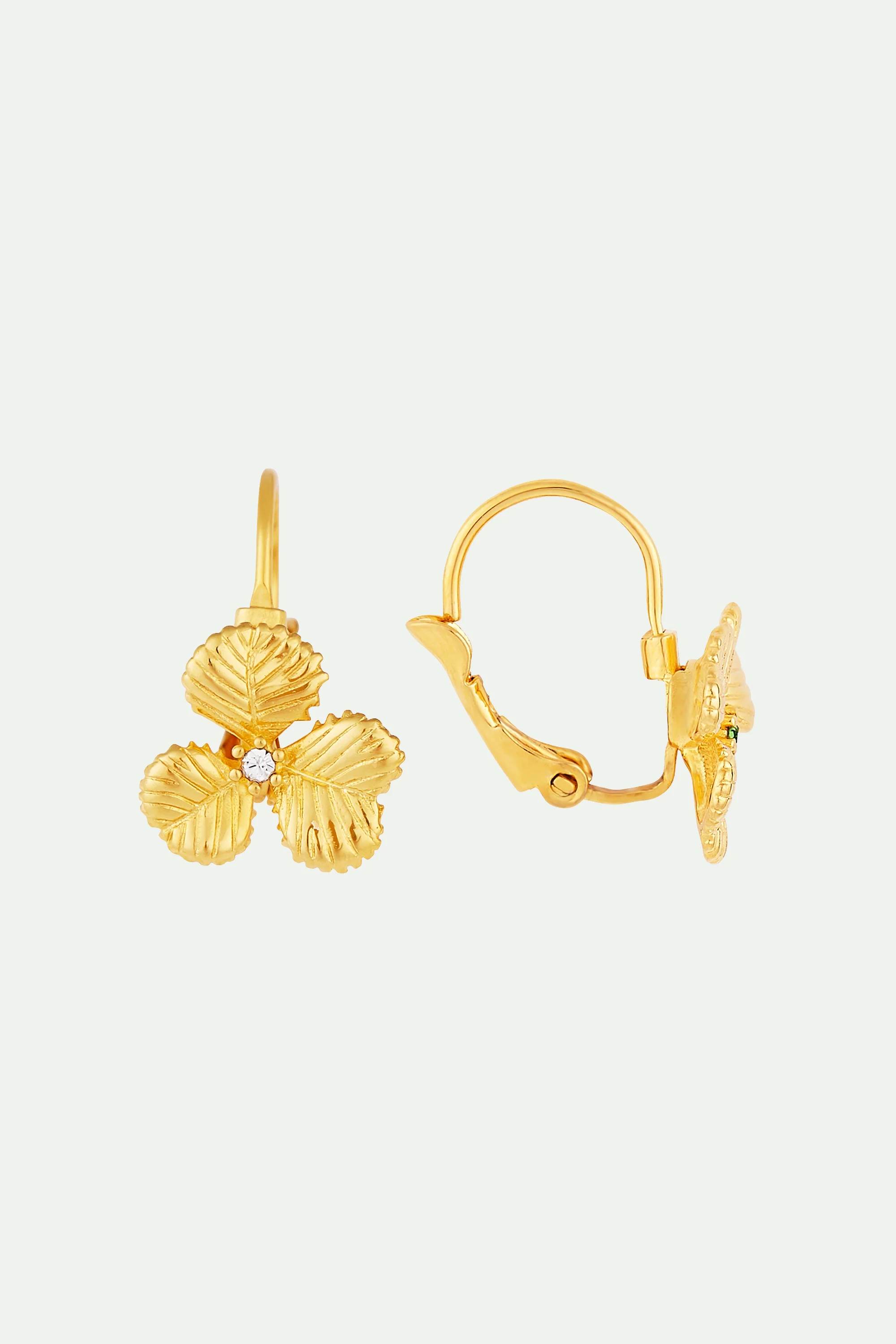 Boucles d'oreilles dormeuses trèfles et cristaux - Image 2