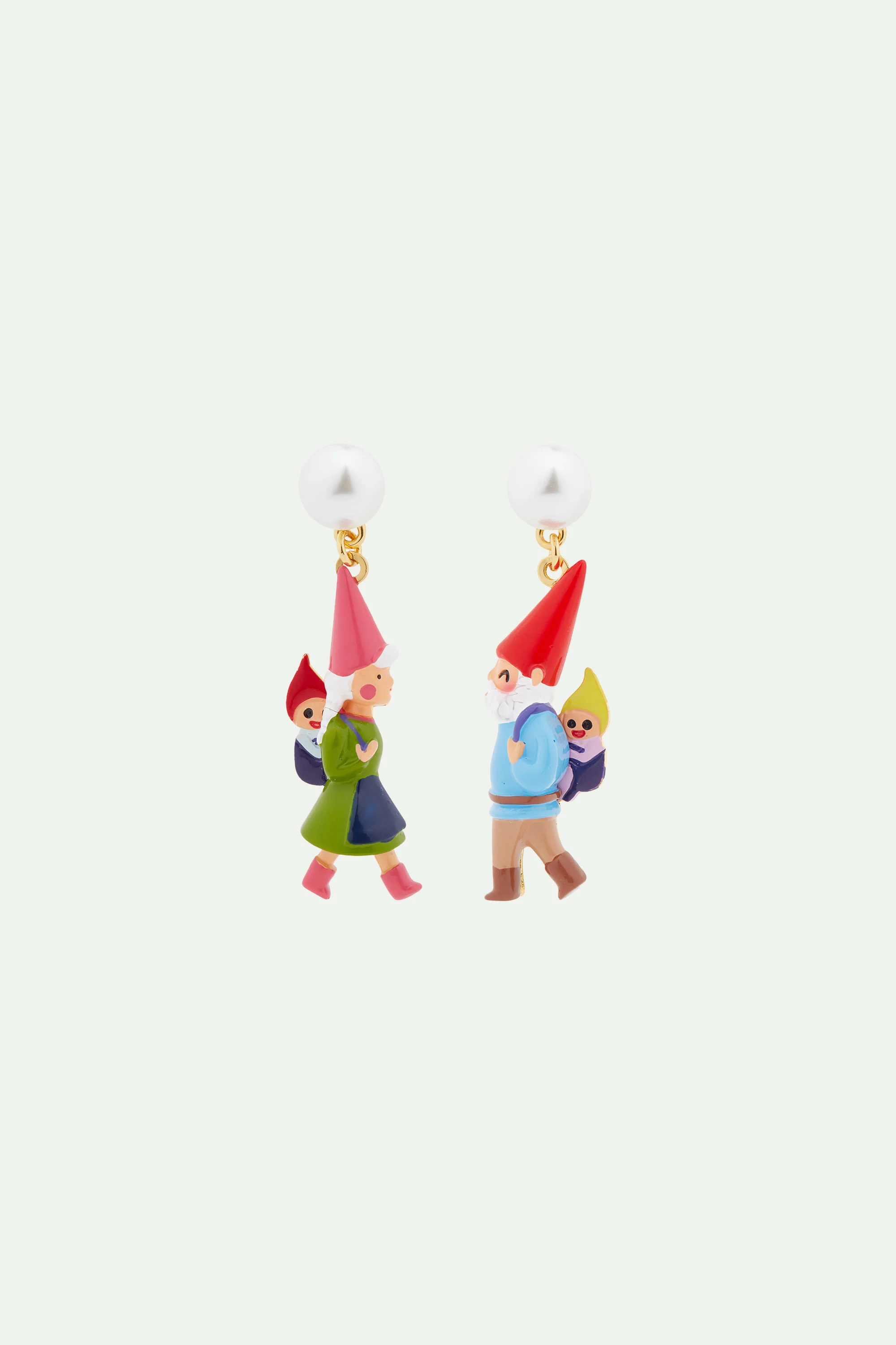 Boucles d'oreilles famille de nains de jardin en randonnée