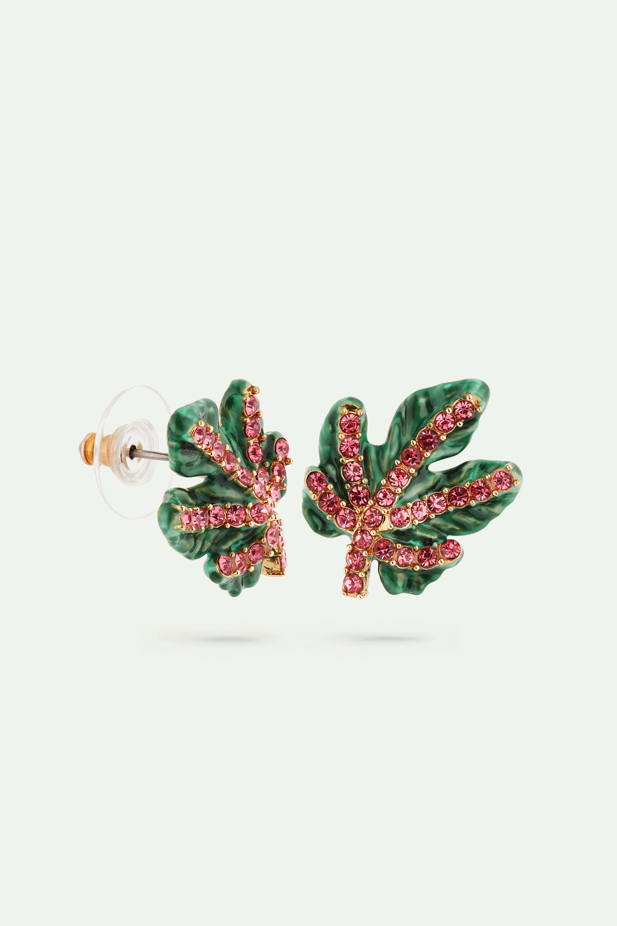 Boucles d'oreilles feuille de vigne et cristaux facettés - Image 3