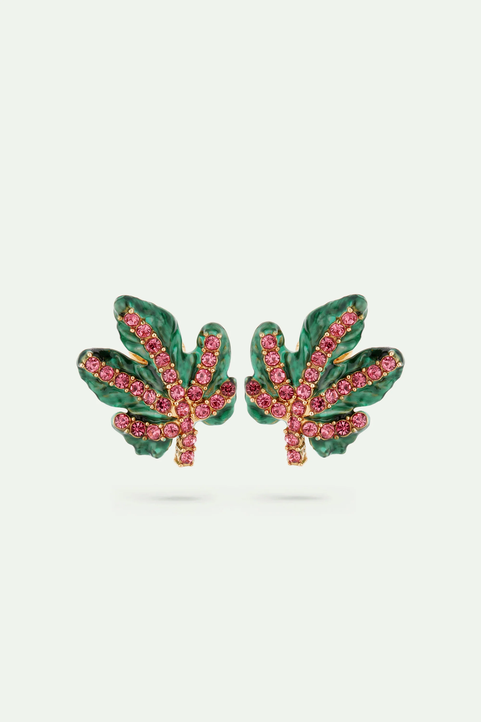Boucles d'oreilles feuille de vigne et cristaux facettés - Image 4