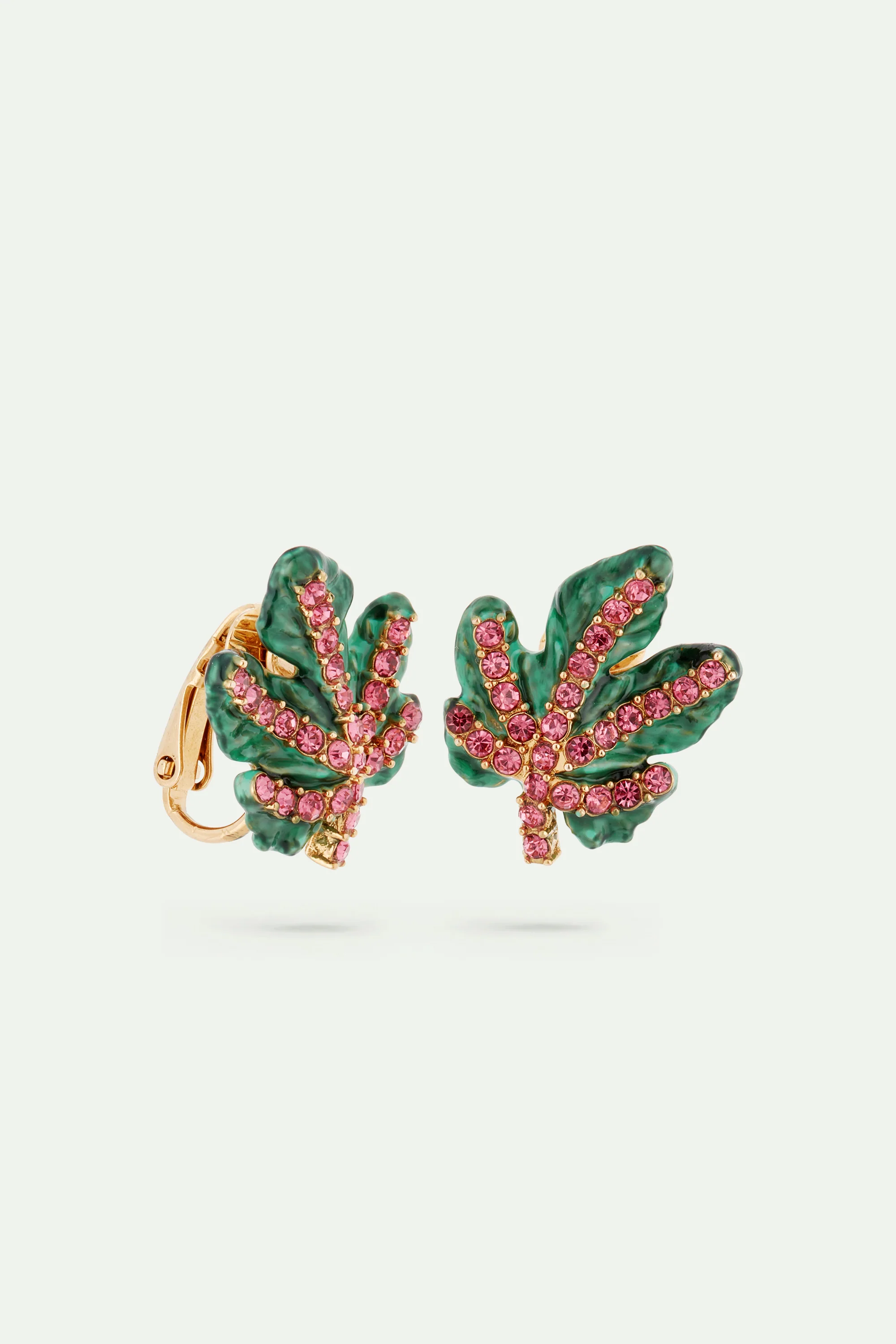 Boucles d'oreilles feuille de vigne et cristaux facettés - Image 5