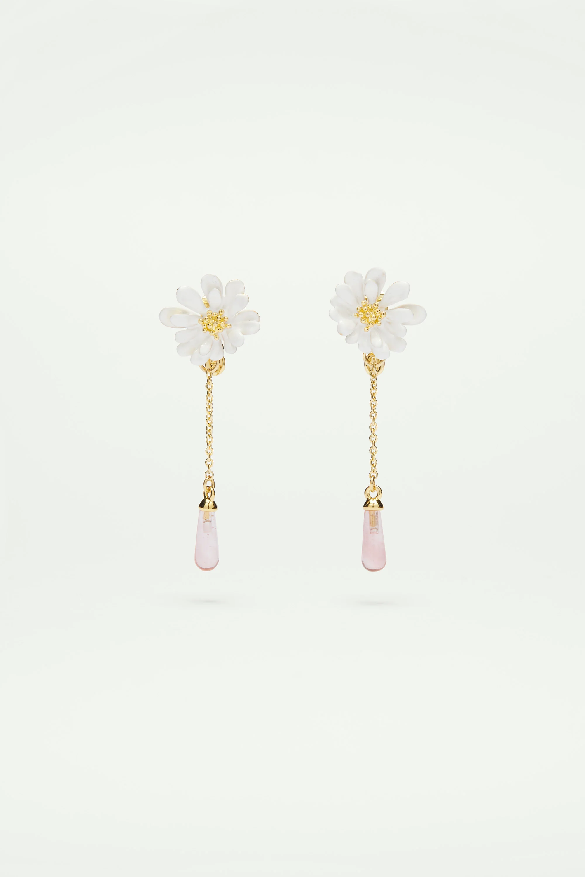 Boucles d'oreilles fleur blanche et perle rose