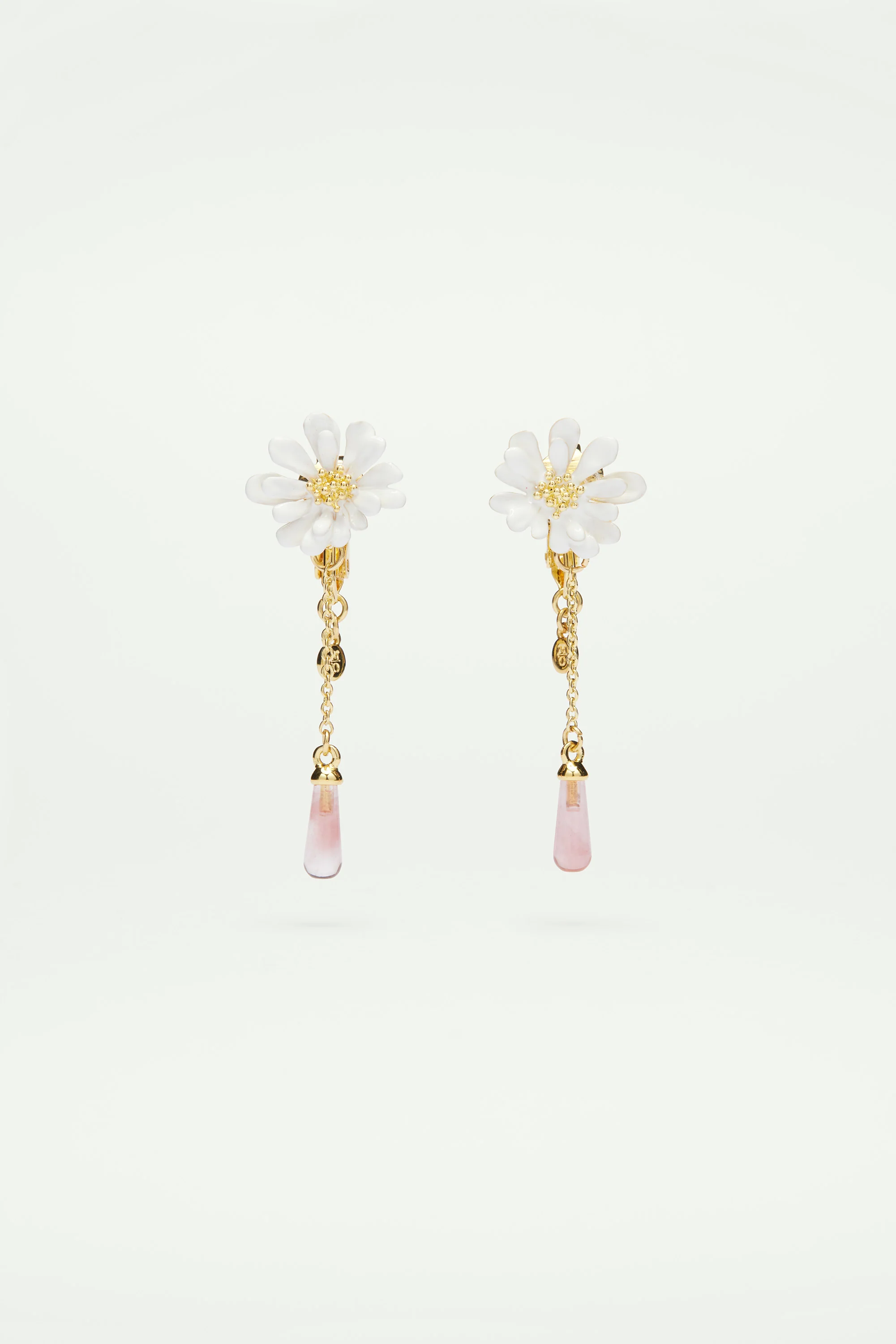 Boucles d'oreilles fleur blanche et perle rose - Image 3