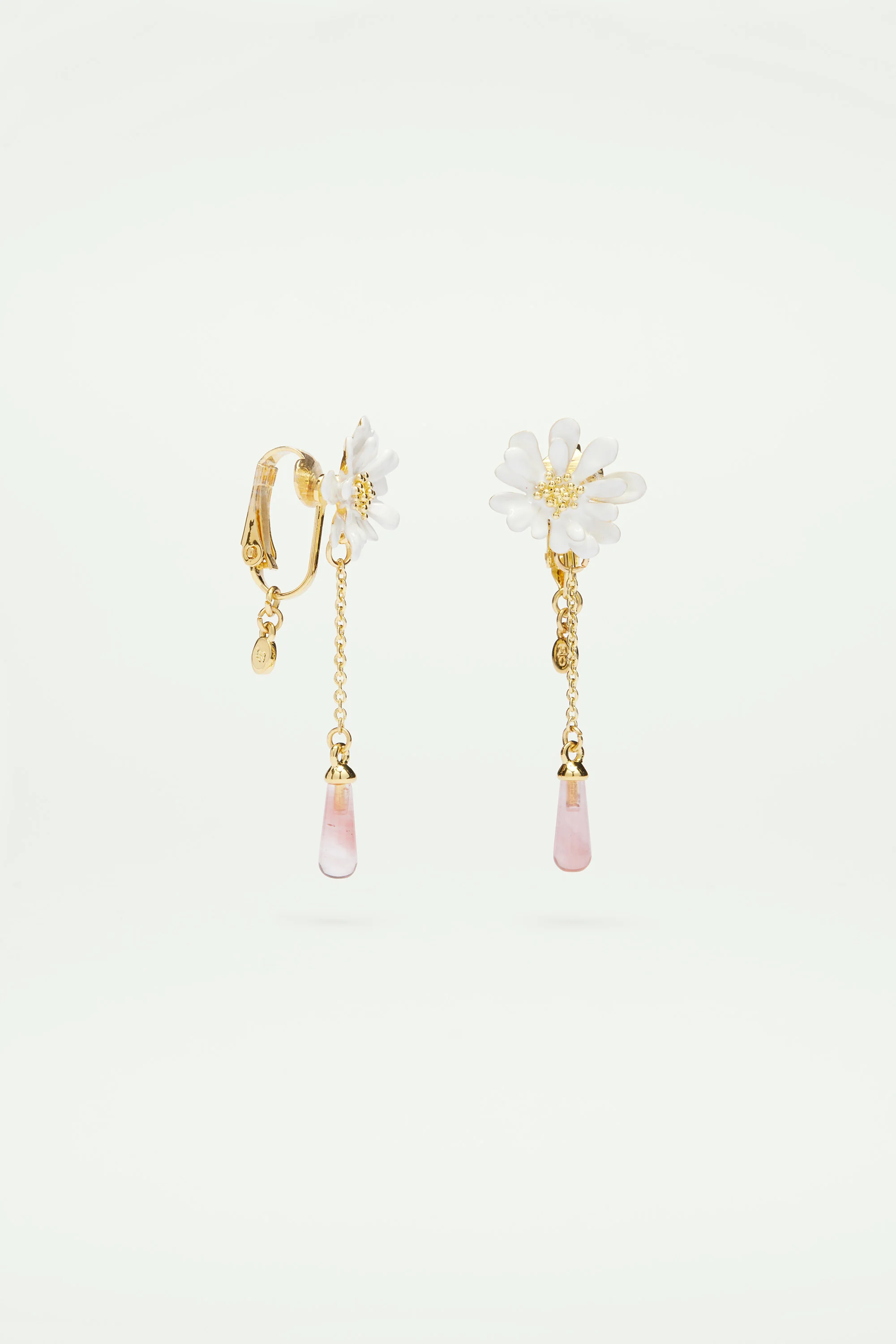 Boucles d'oreilles fleur blanche et perle rose - Image 4
