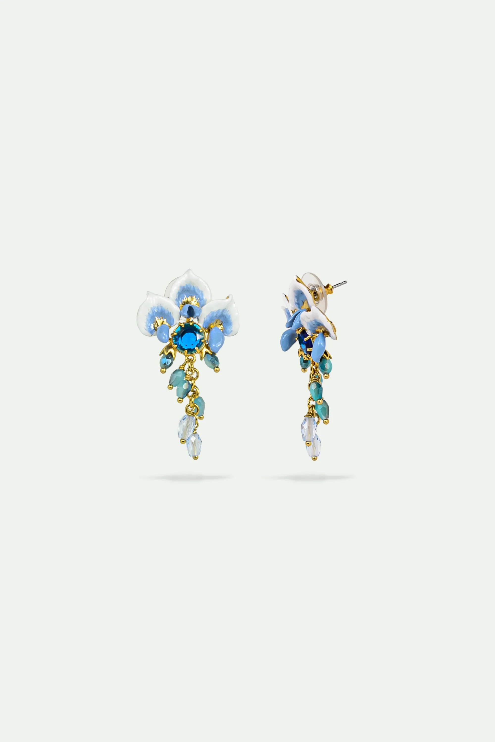 Boucles d'oreilles fleur de glycine et verre facetté bleu - Image 2