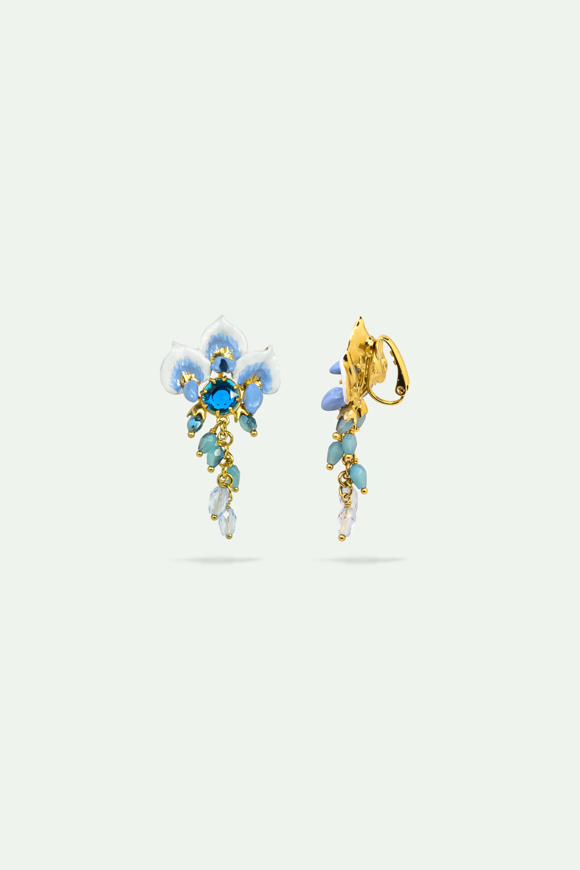 Boucles d'oreilles fleur de glycine et verre facetté bleu - Image 3