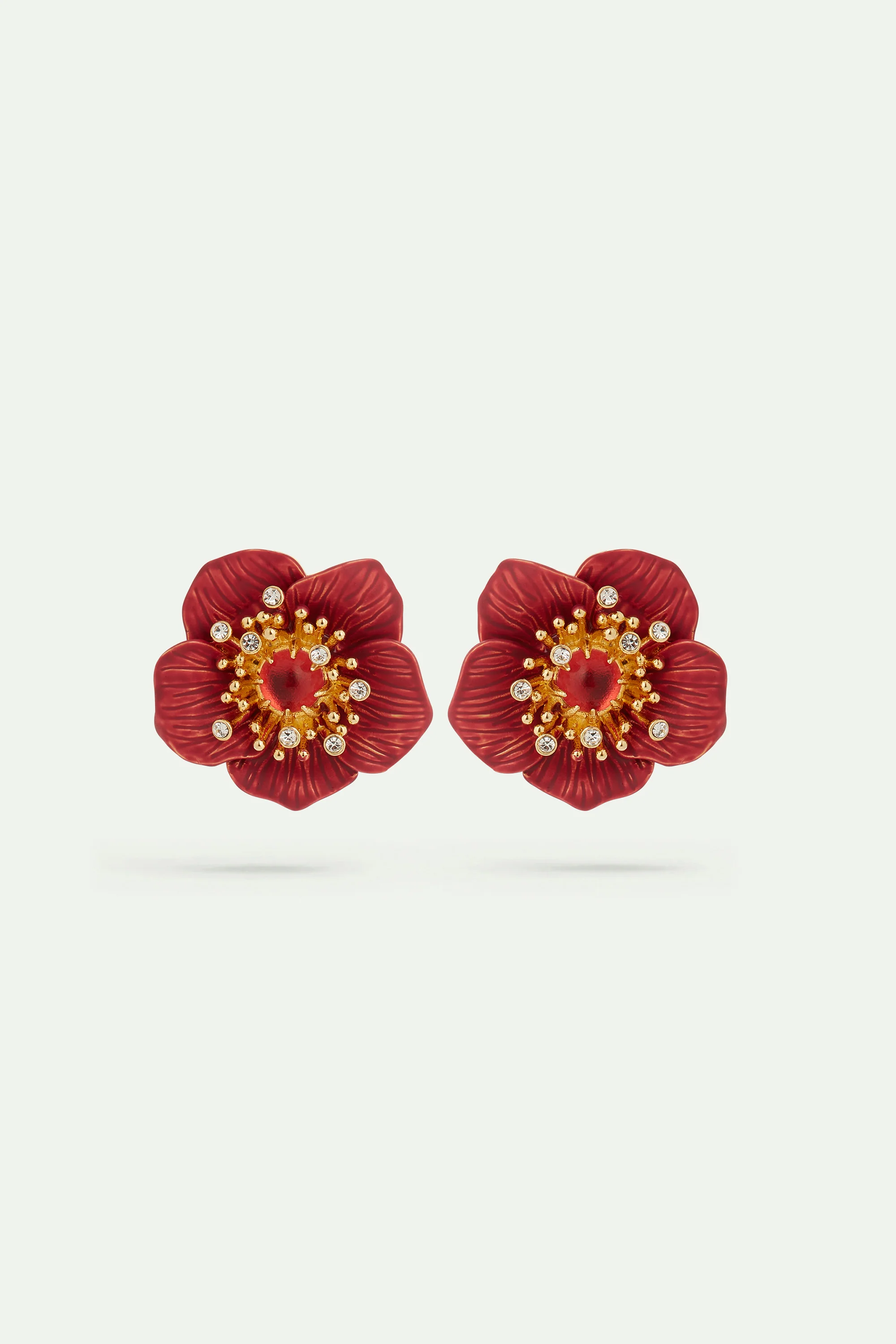 Boucles d'oreilles fleur d'hellébore rouge de Noël