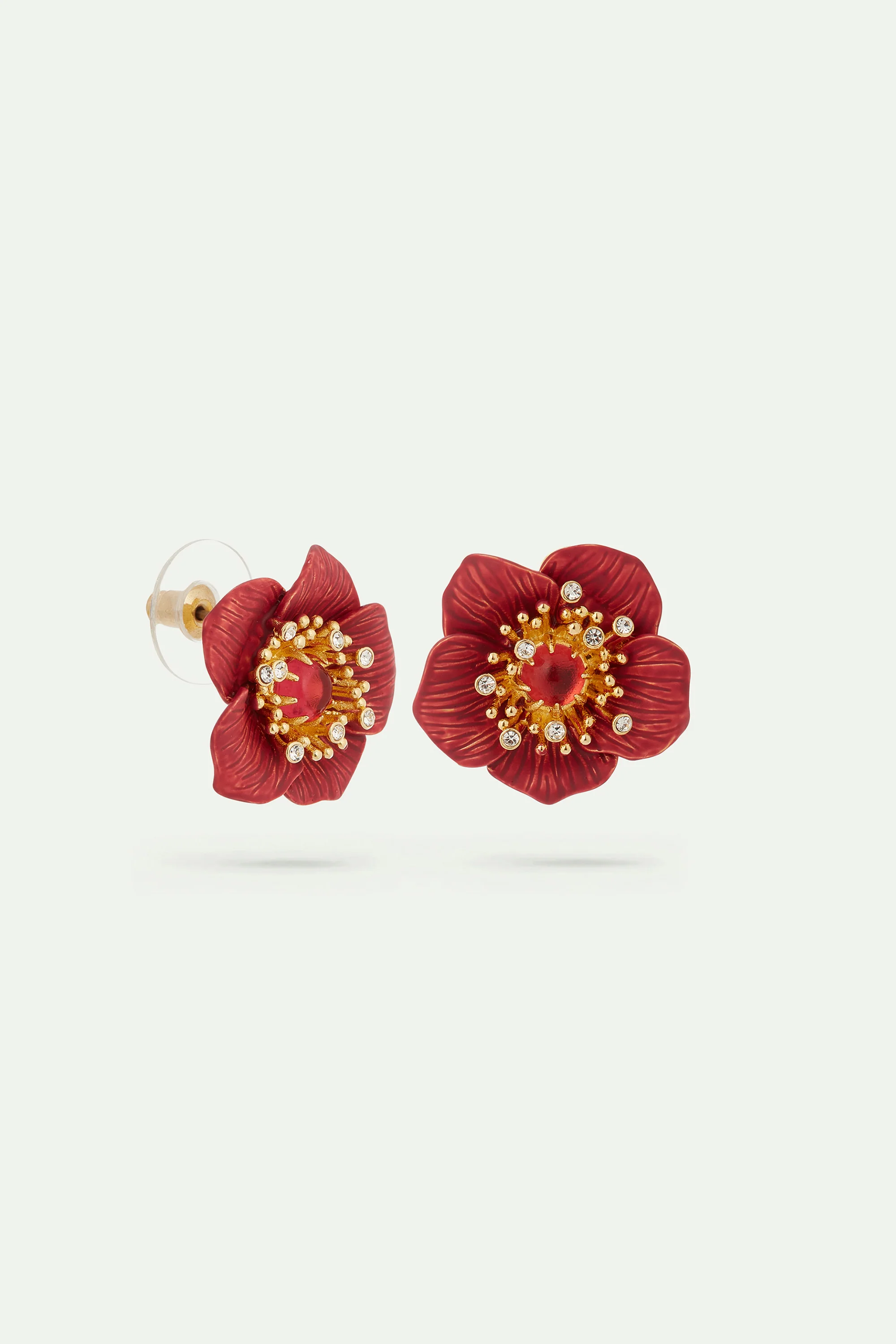 Boucles d'oreilles fleur d'hellébore rouge de Noël - Image 3