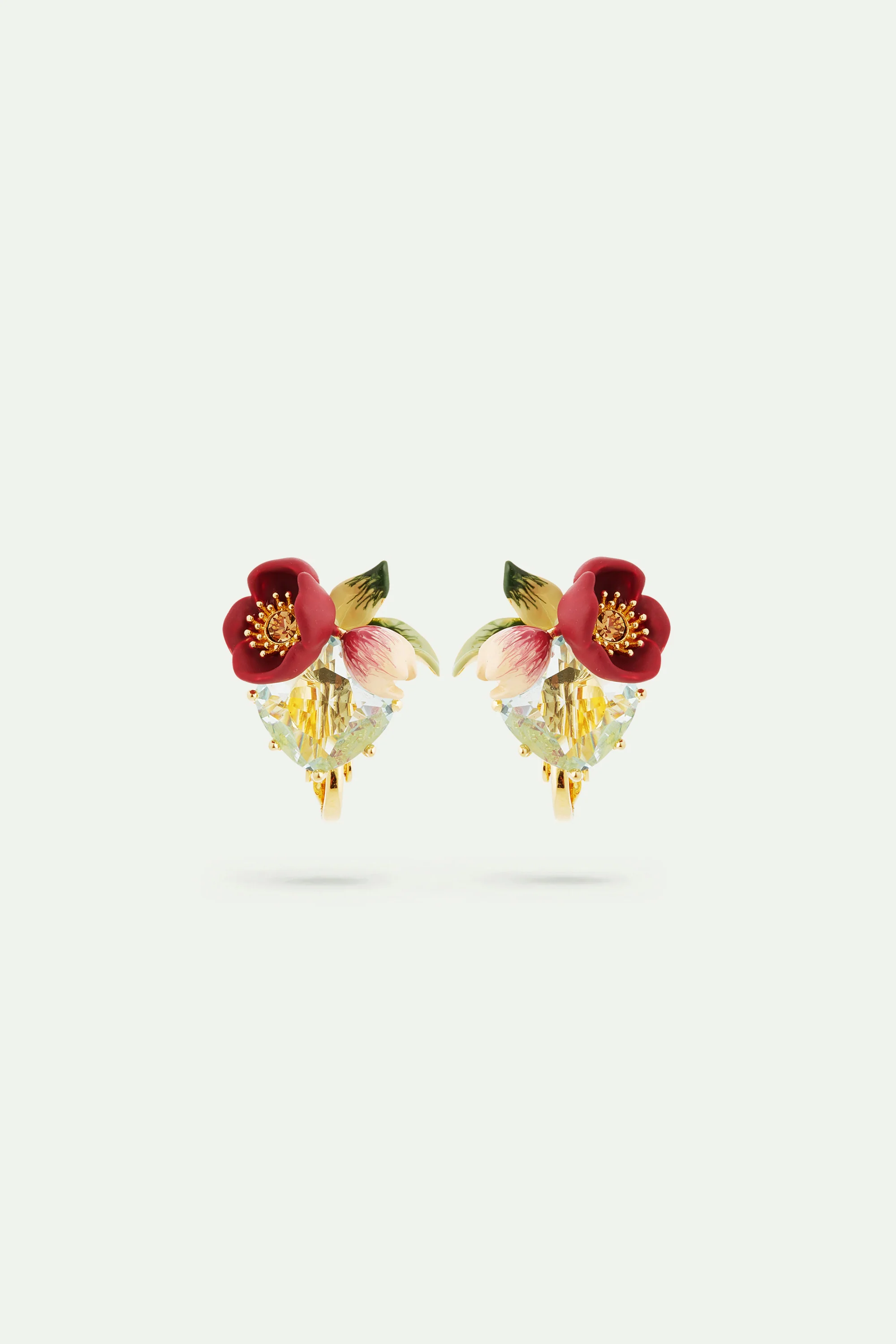 Boucles d'oreilles fleur d'hellébore rouge et pierre facettée - Image 4