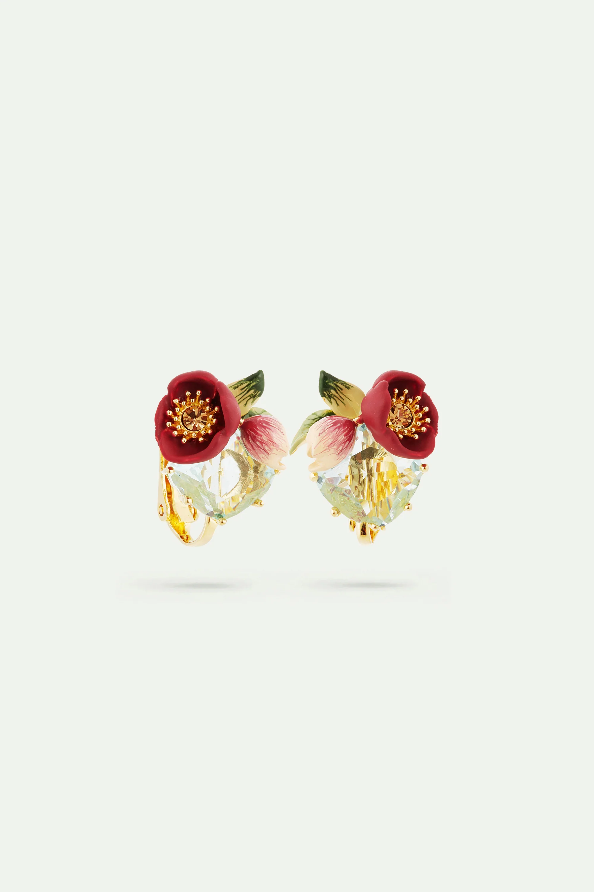 Boucles d'oreilles fleur d'hellébore rouge et pierre facettée - Image 5