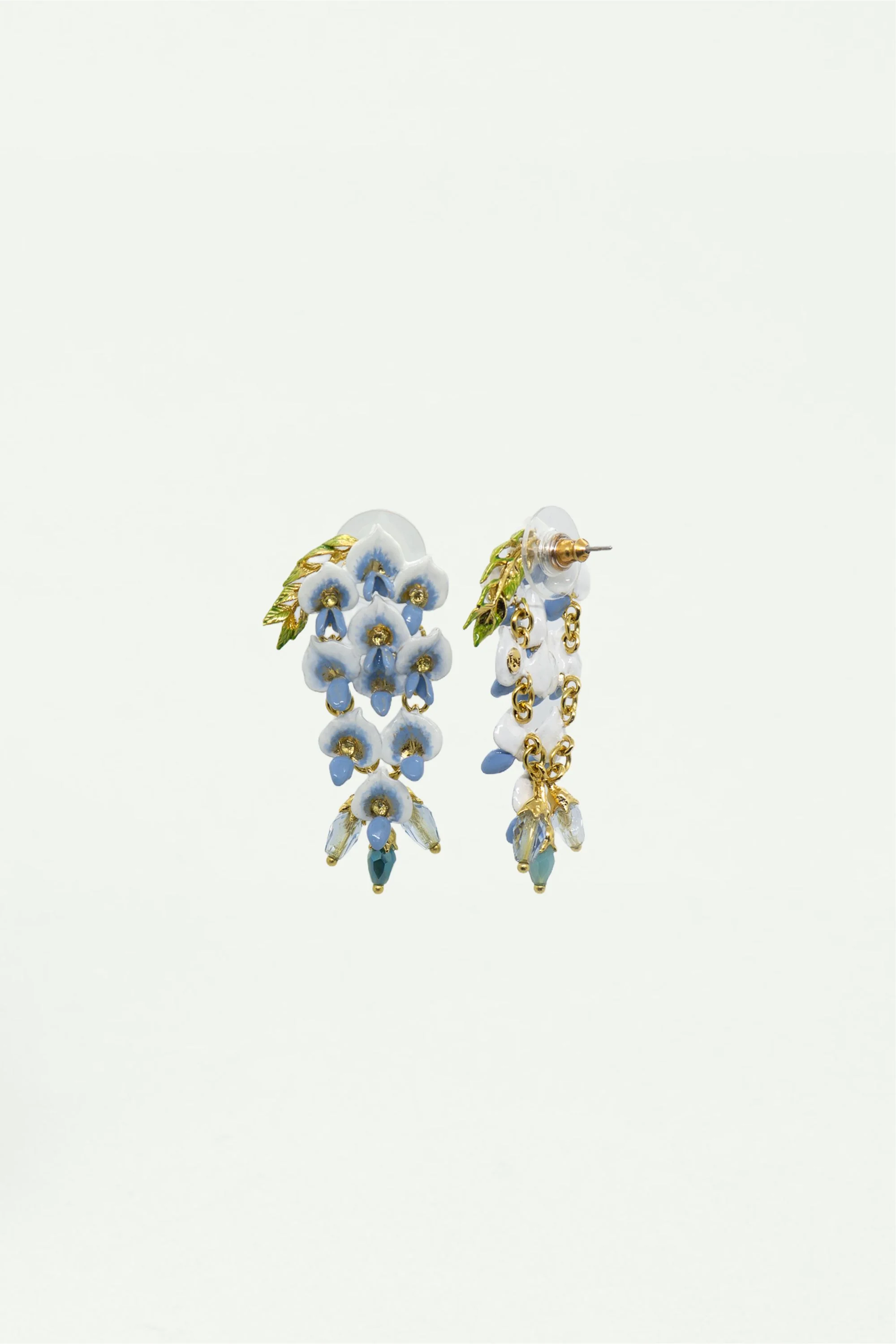 Boucles d'oreilles fleurs de glycine et perle de verre facetté - Image 2