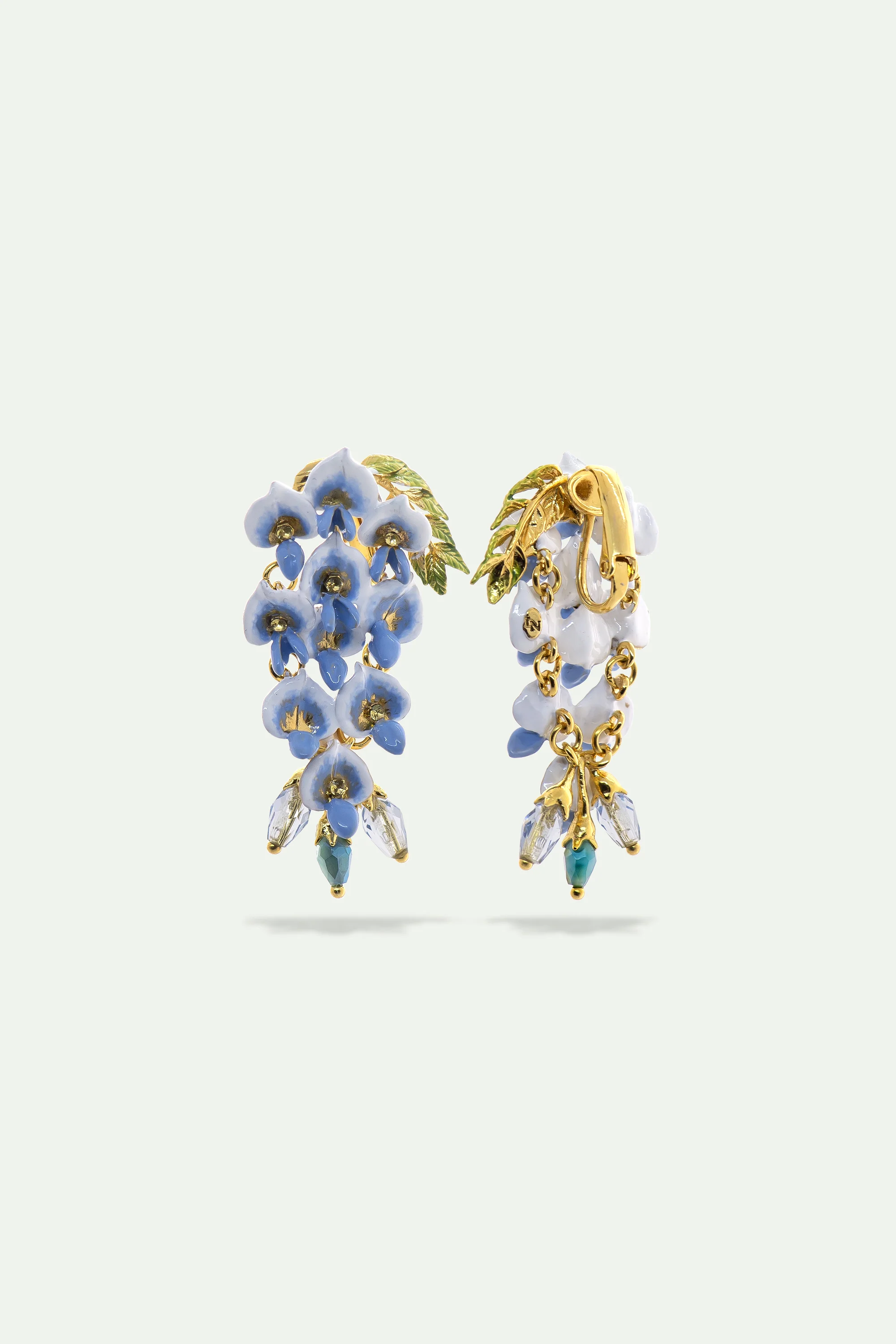 Boucles d'oreilles fleurs de glycine et perle de verre facetté - Image 3