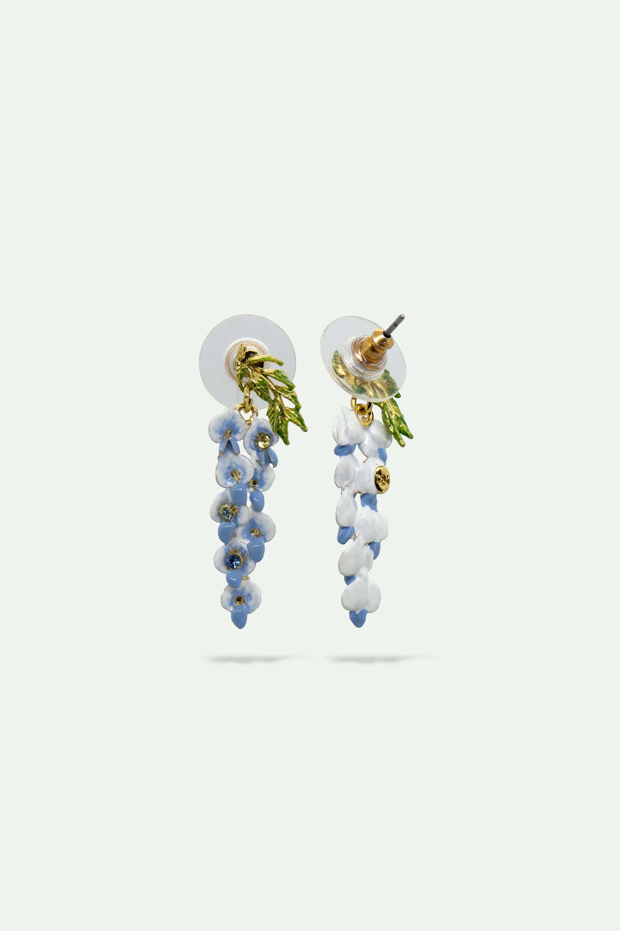 Boucles d'oreilles fleurs de glycines et cristaux - Image 2