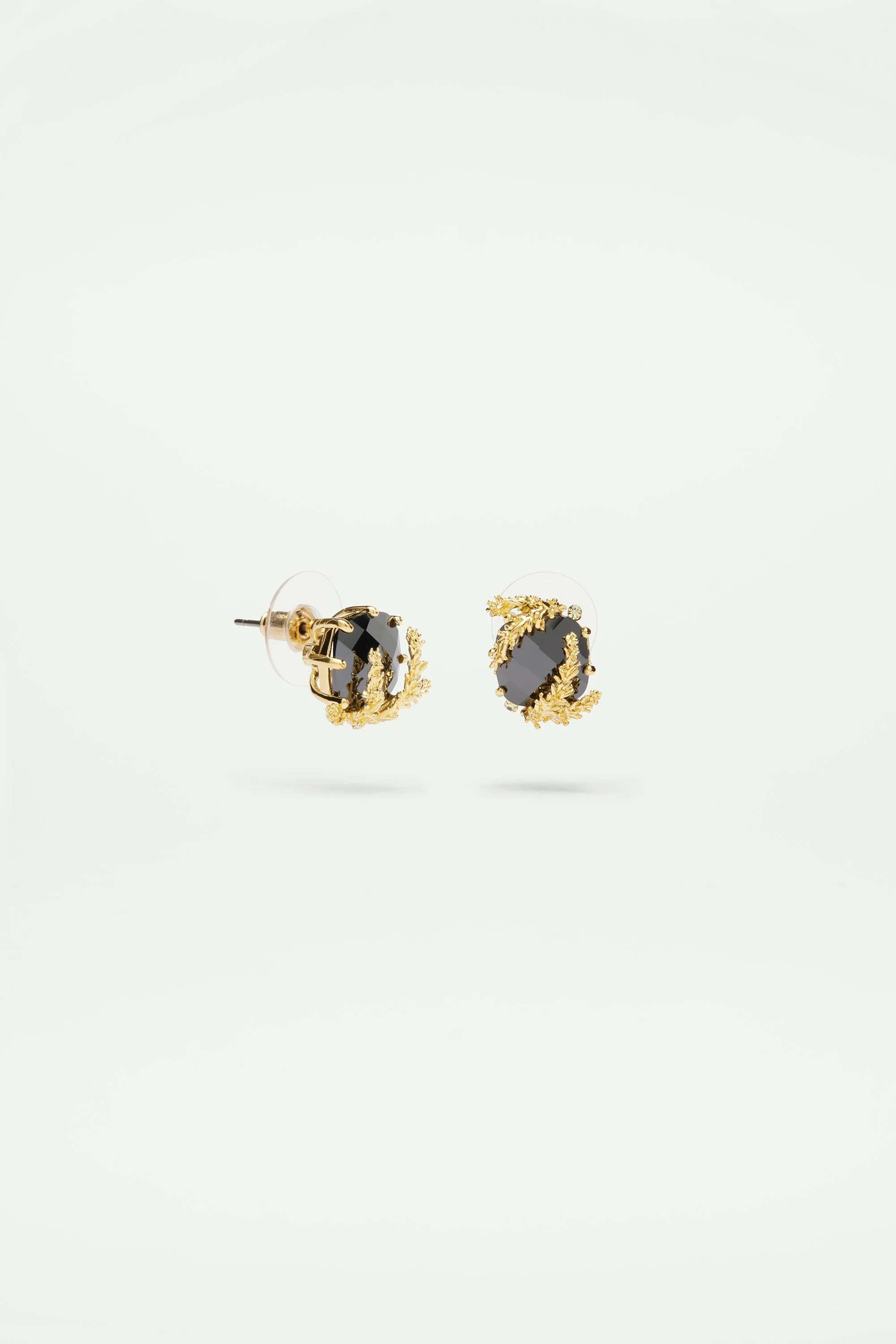 Boucles d'oreilles Fleurs de patchouli et verre noir facetté - Image 2