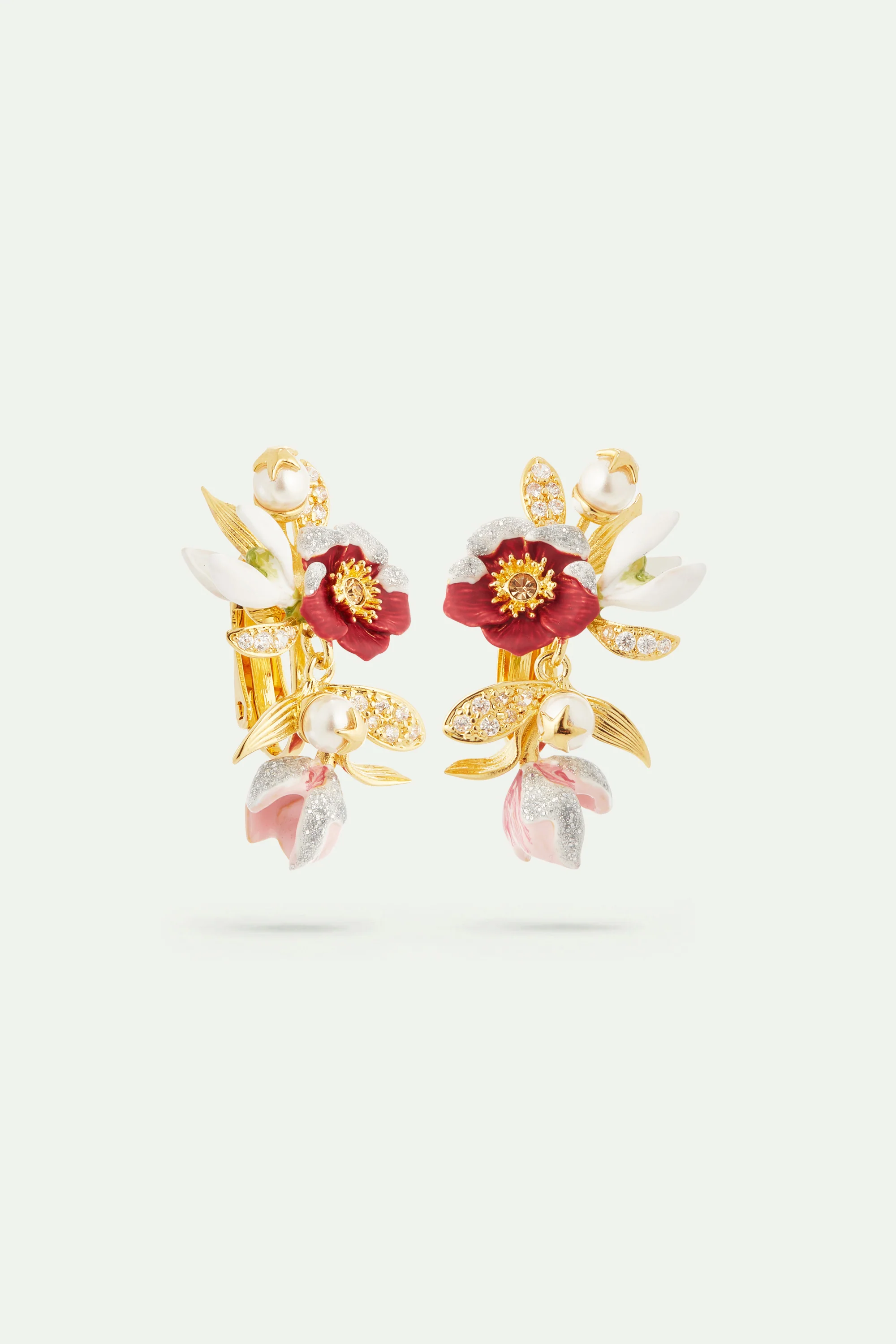 Boucles d'oreilles fleurs d'hellébore, perce-neige et cristaux - Image 4