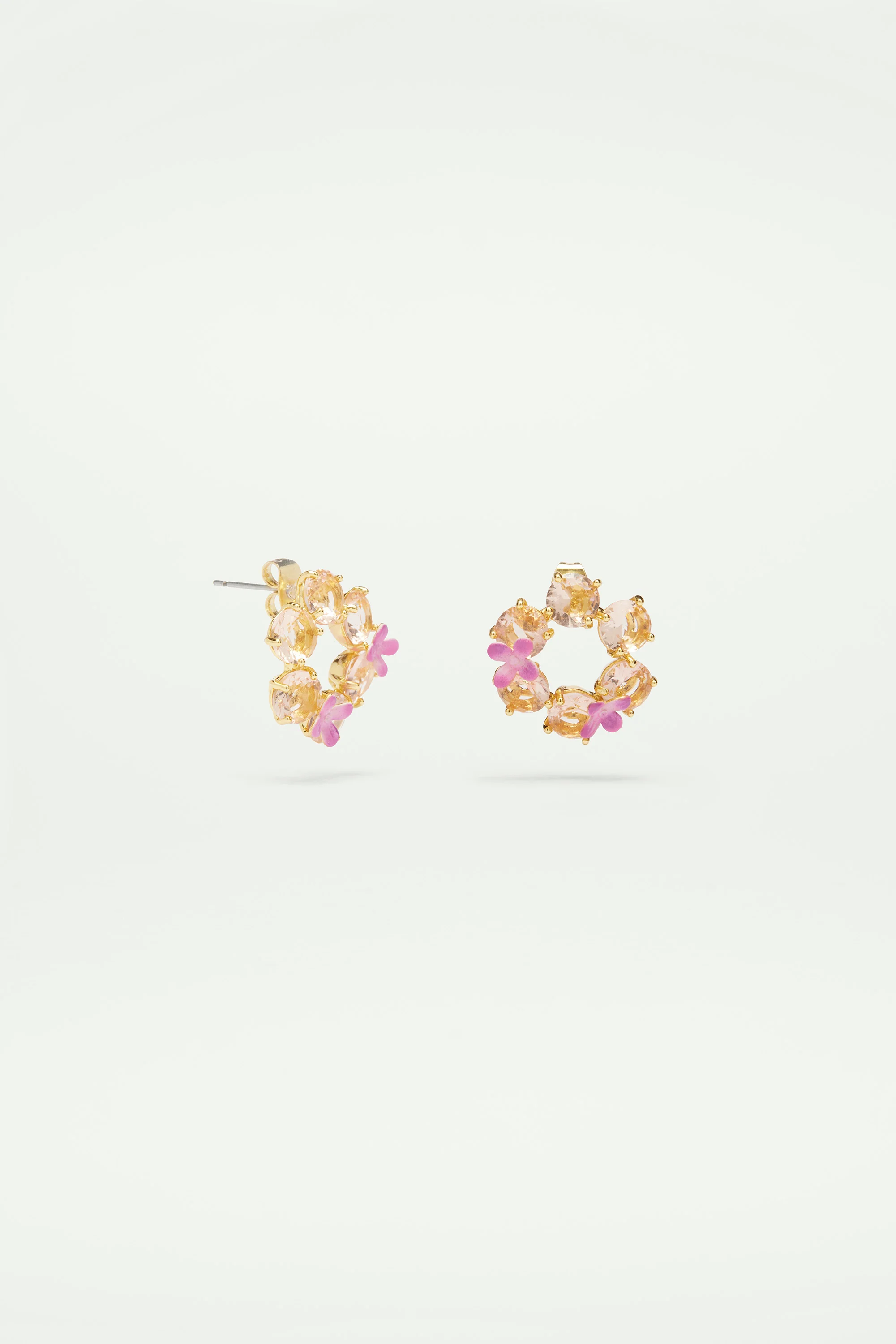 Boucles d'oreilles fleurs et 6 pierres rondes la diamantine rose abricot - Image 4