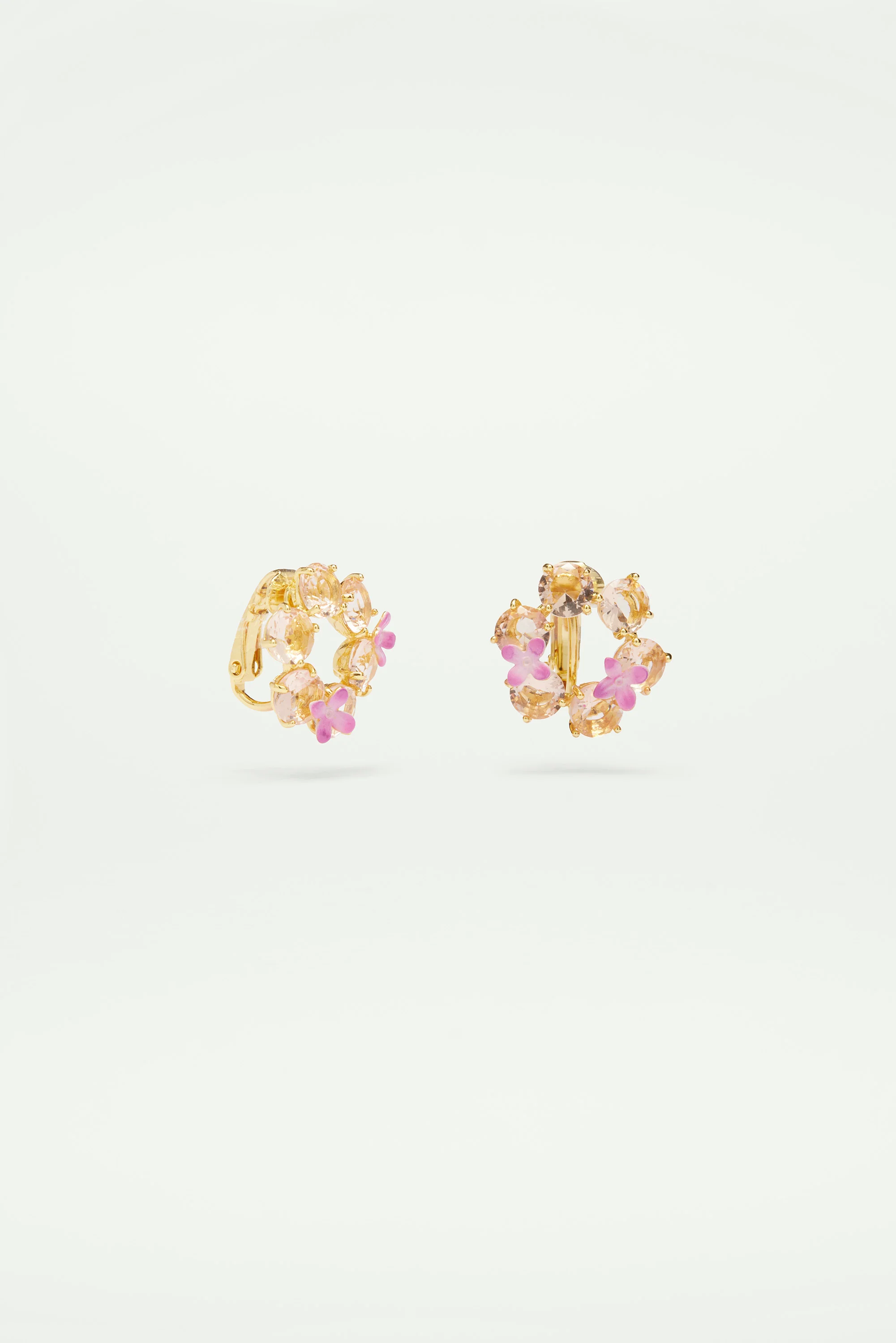 Boucles d'oreilles fleurs et 6 pierres rondes la diamantine rose abricot - Image 5