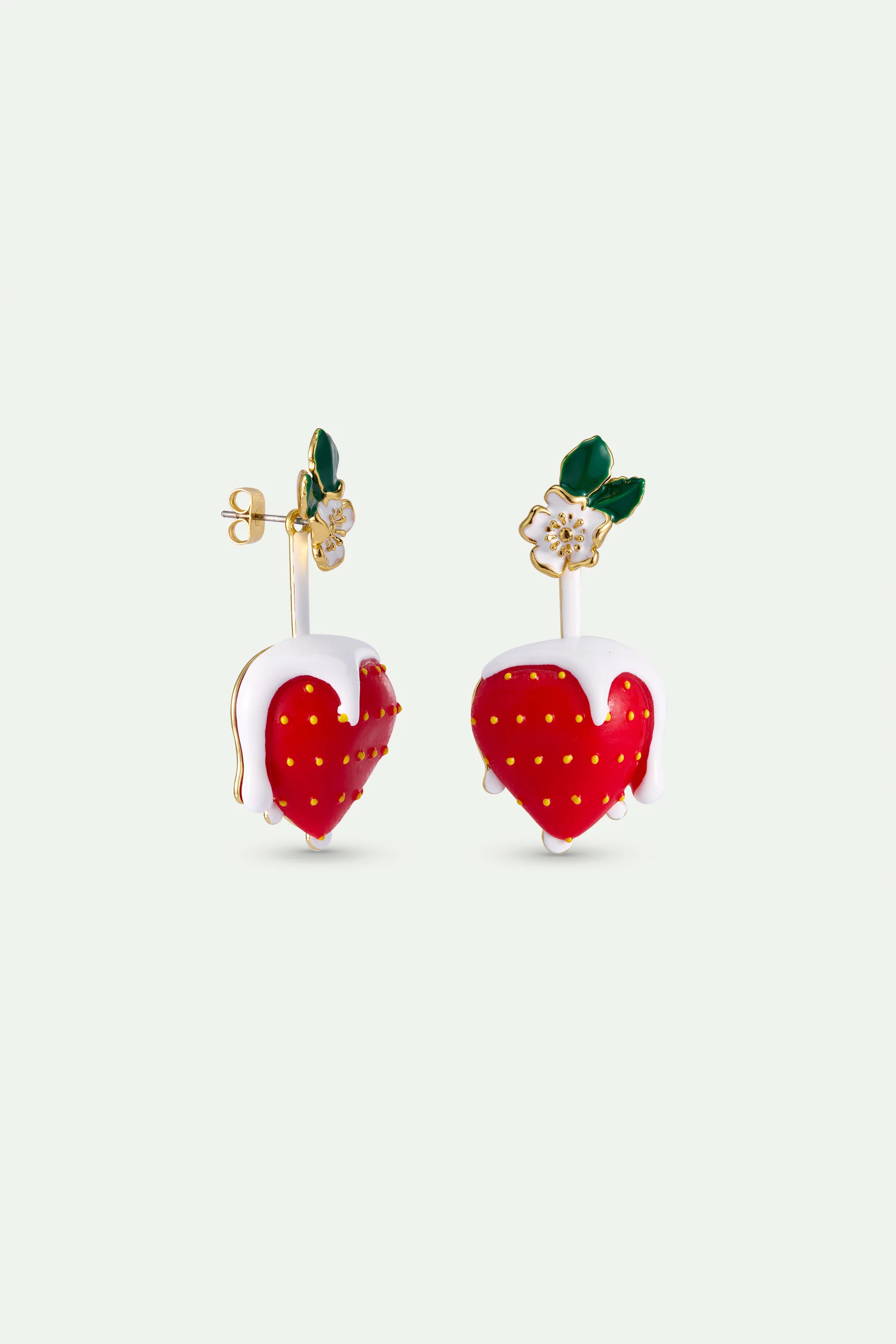 Boucles d'oreilles fraise chantilly et fleur blanche - Image 3