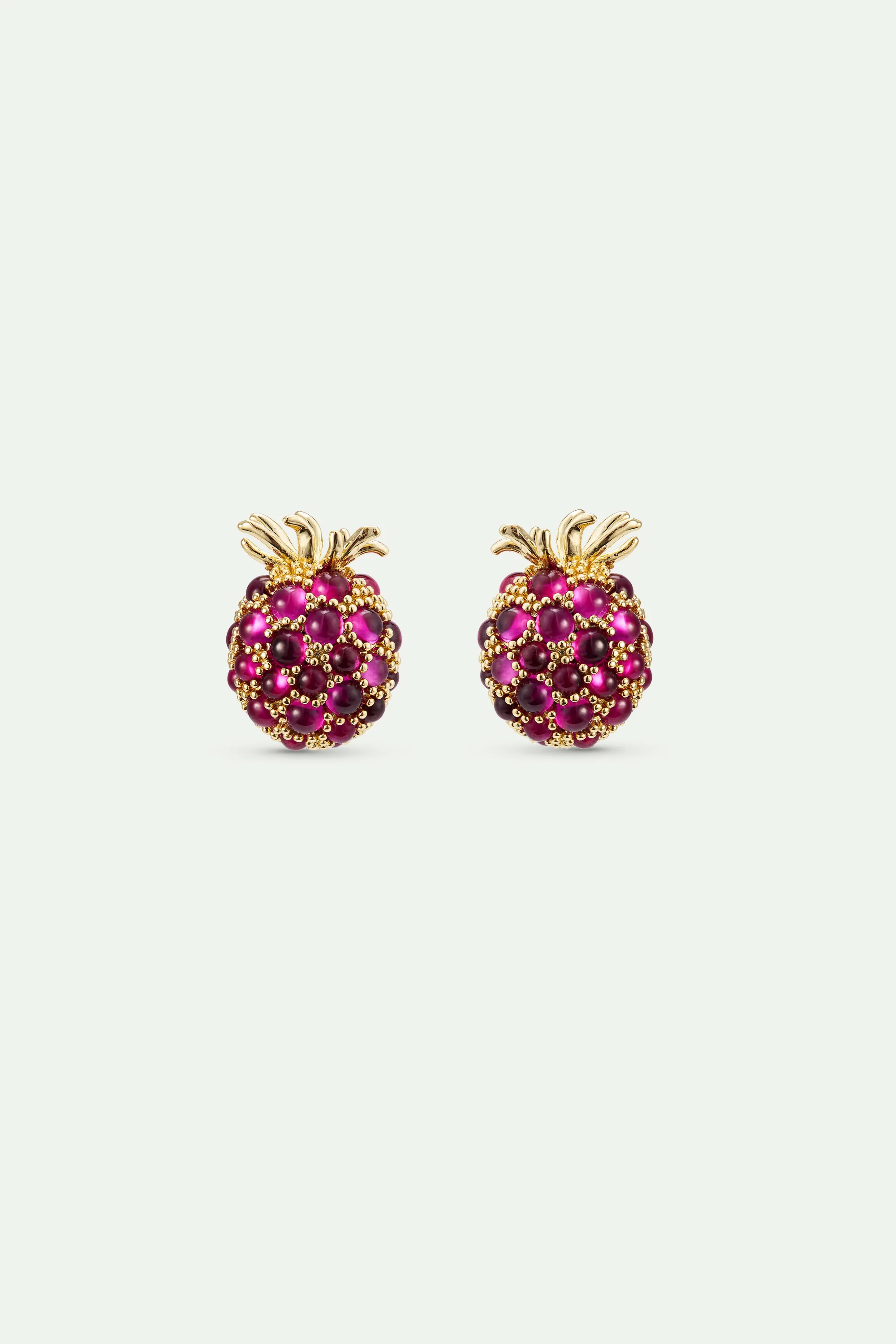 Boucles d'oreilles framboise et perles dorées