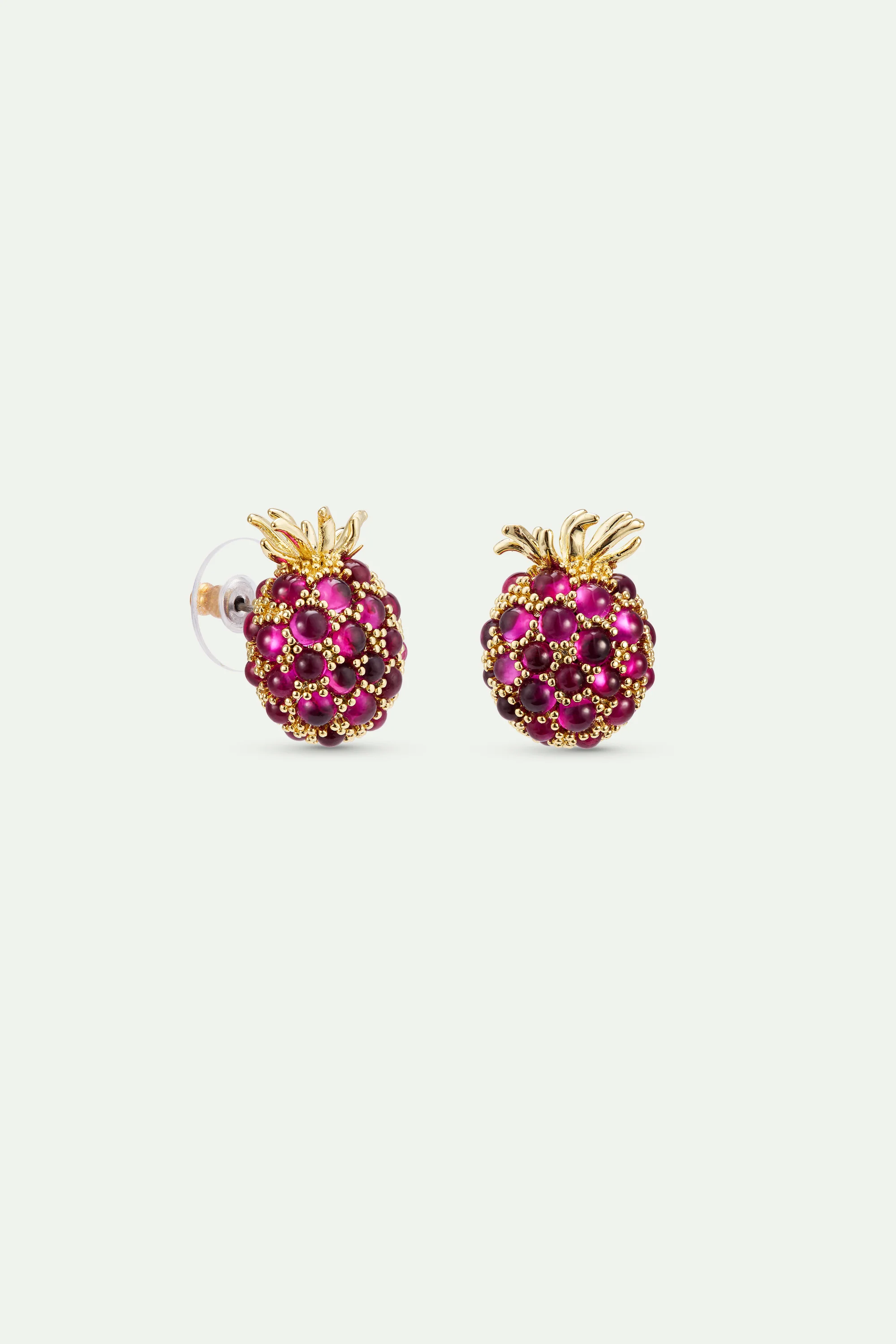 Boucles d'oreilles framboise et perles dorées - Image 3