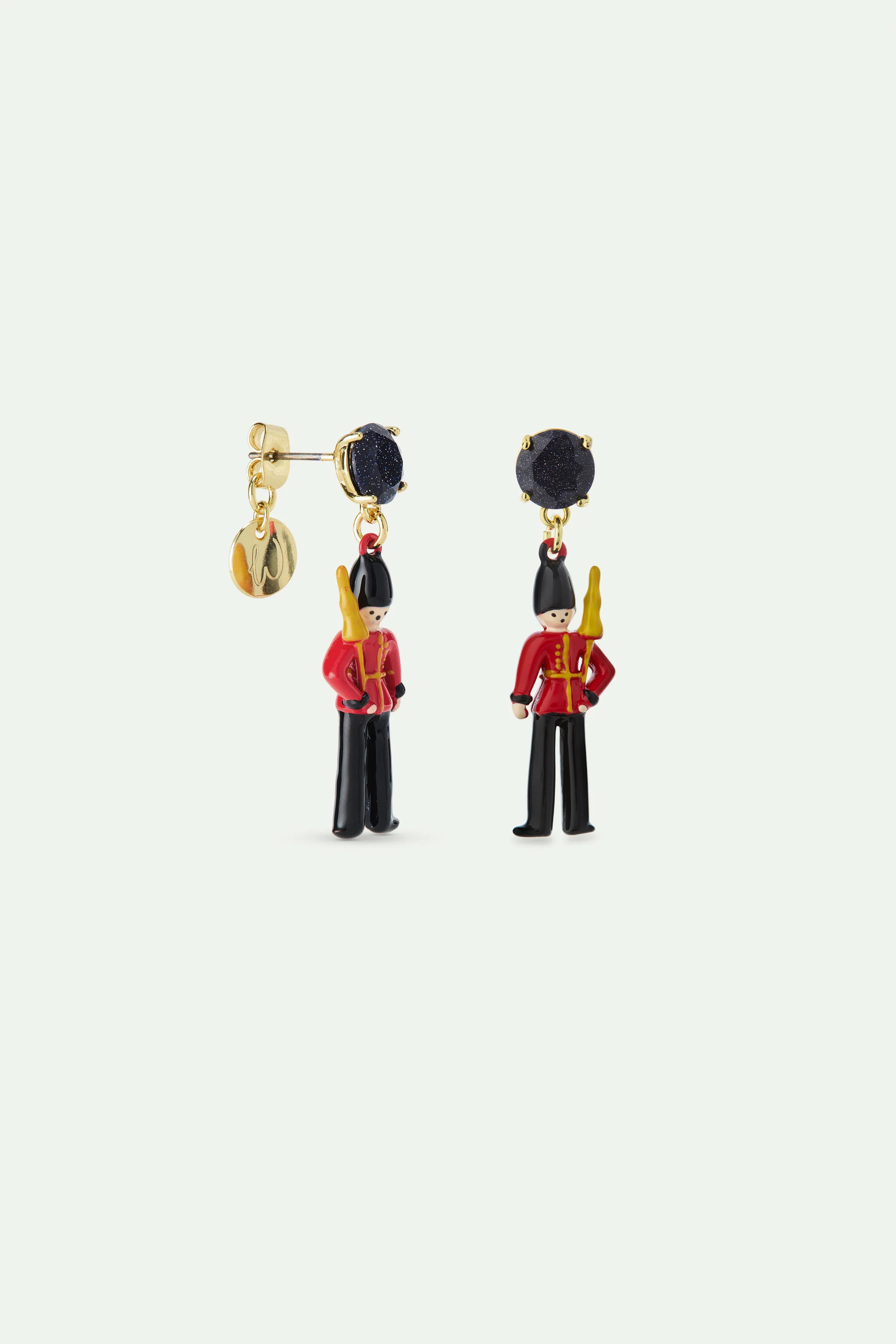 Boucles d'oreilles garde royal noir et rouge et verre facetté noir - Image 3