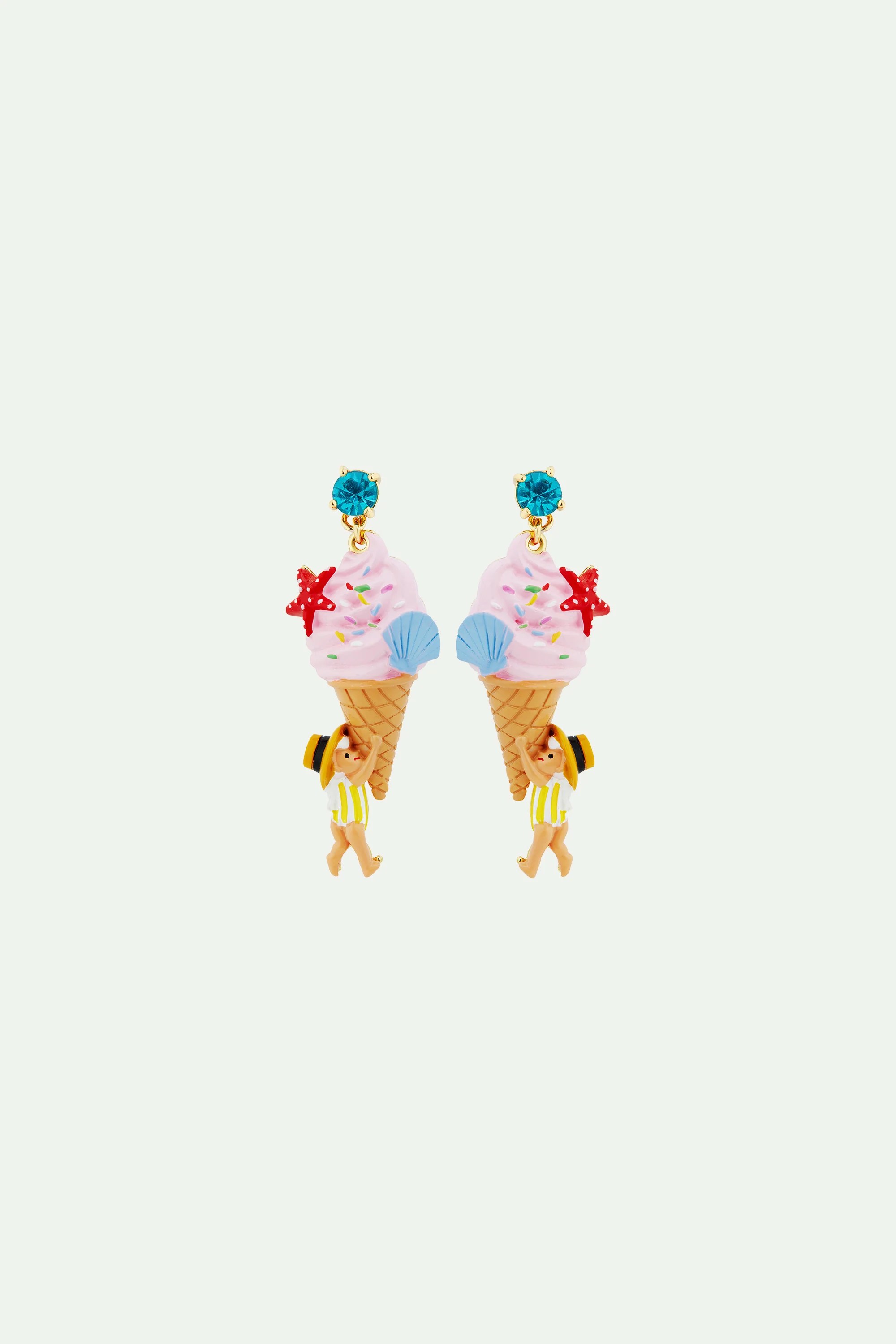 Boucles d'oreilles glace Ă l'italienne, coquillage et nain de jardin