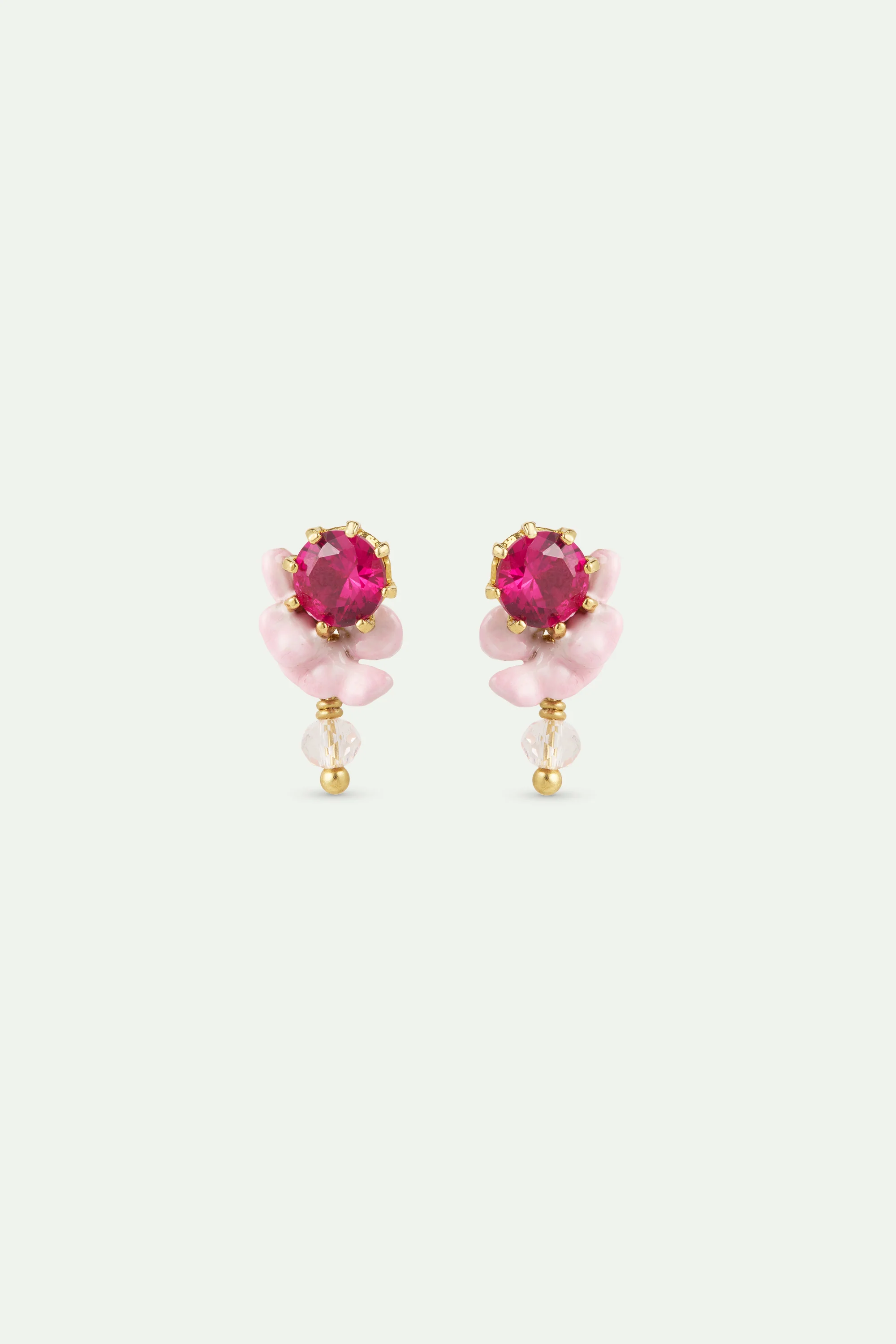 Boucles d'oreilles glycine rose perle de cristal et verre facetté