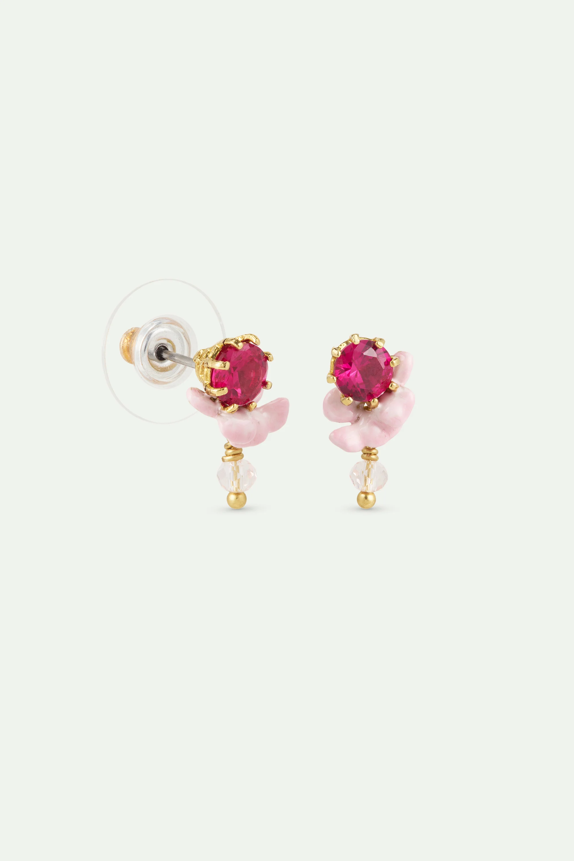 Boucles d'oreilles glycine rose perle de cristal et verre facetté - Image 2