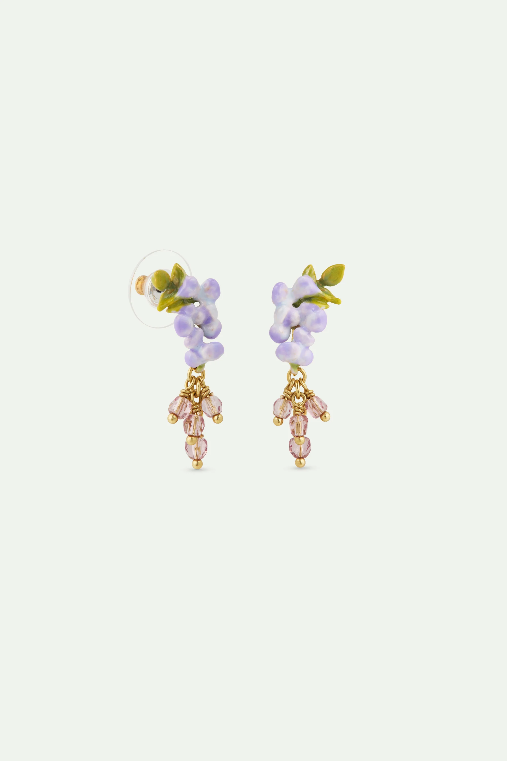 Boucles d'oreilles glycine violette, lierre et perles de cristal facettées pendantes - Image 3