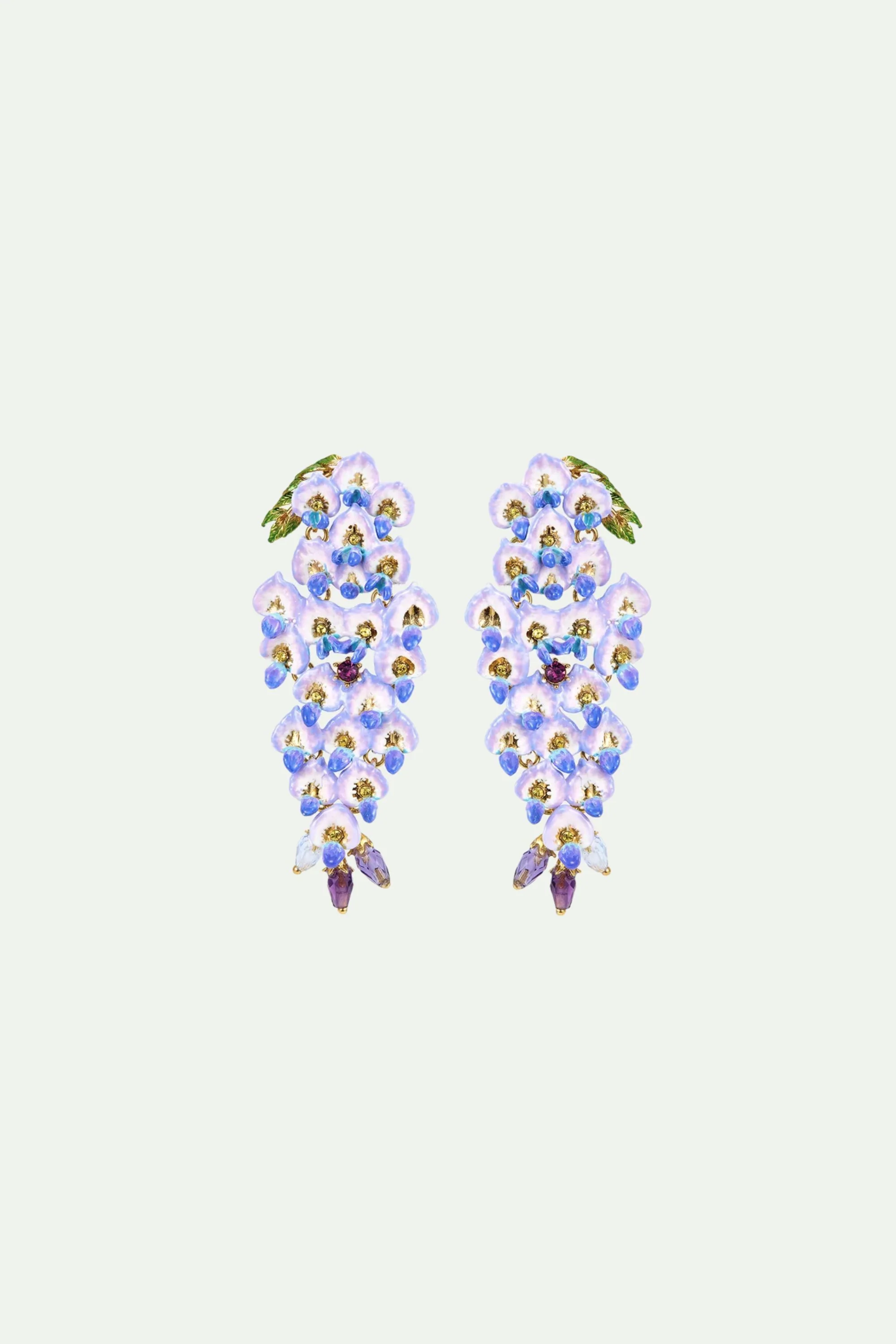 Boucles d'oreilles glycines bleues et cristaux