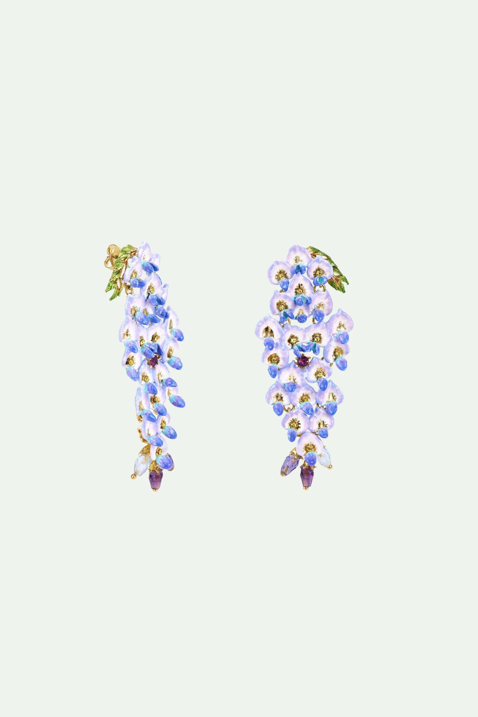 Boucles d'oreilles glycines bleues et cristaux - Image 3