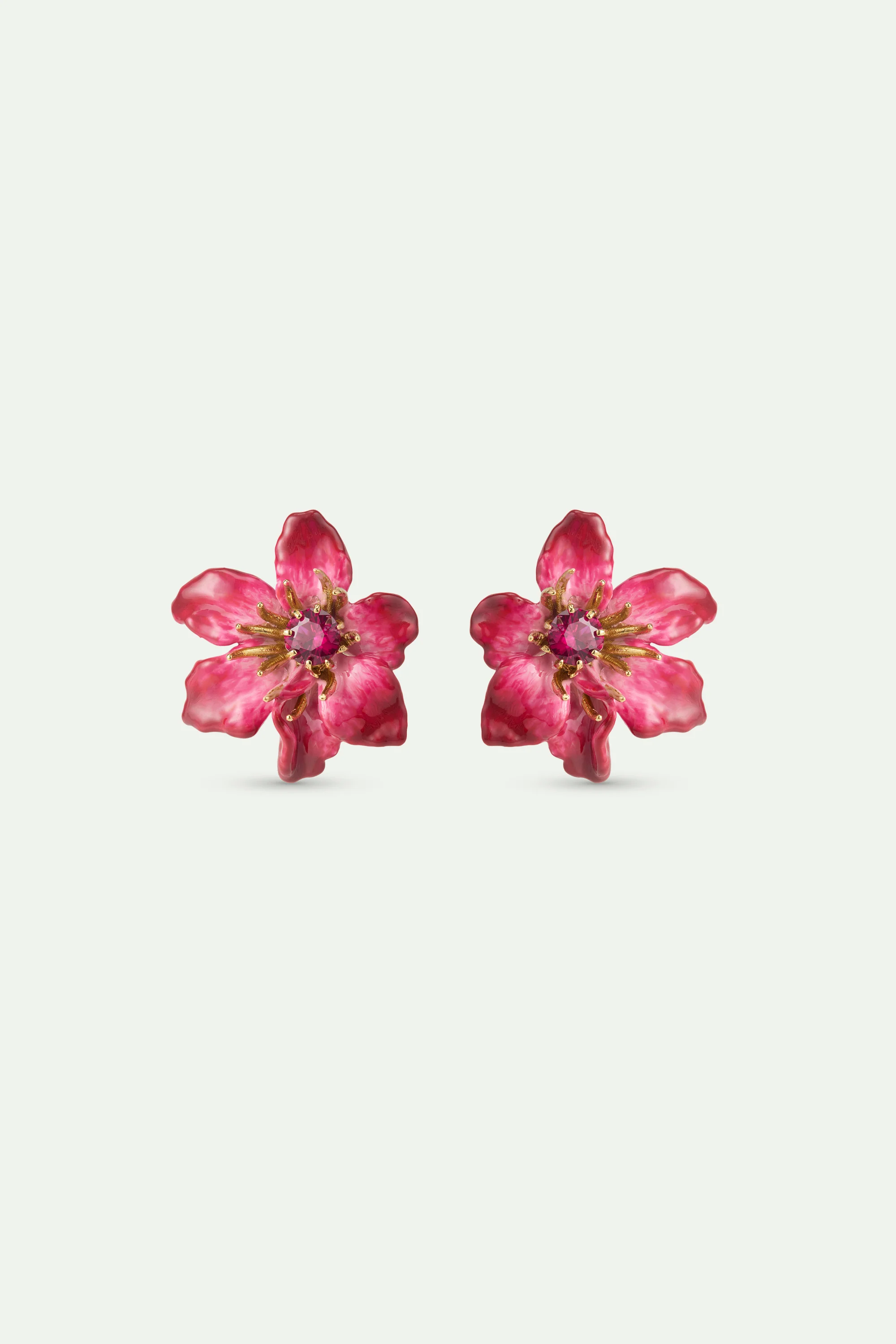 Boucles d'oreilles grande fleur de clématite rose