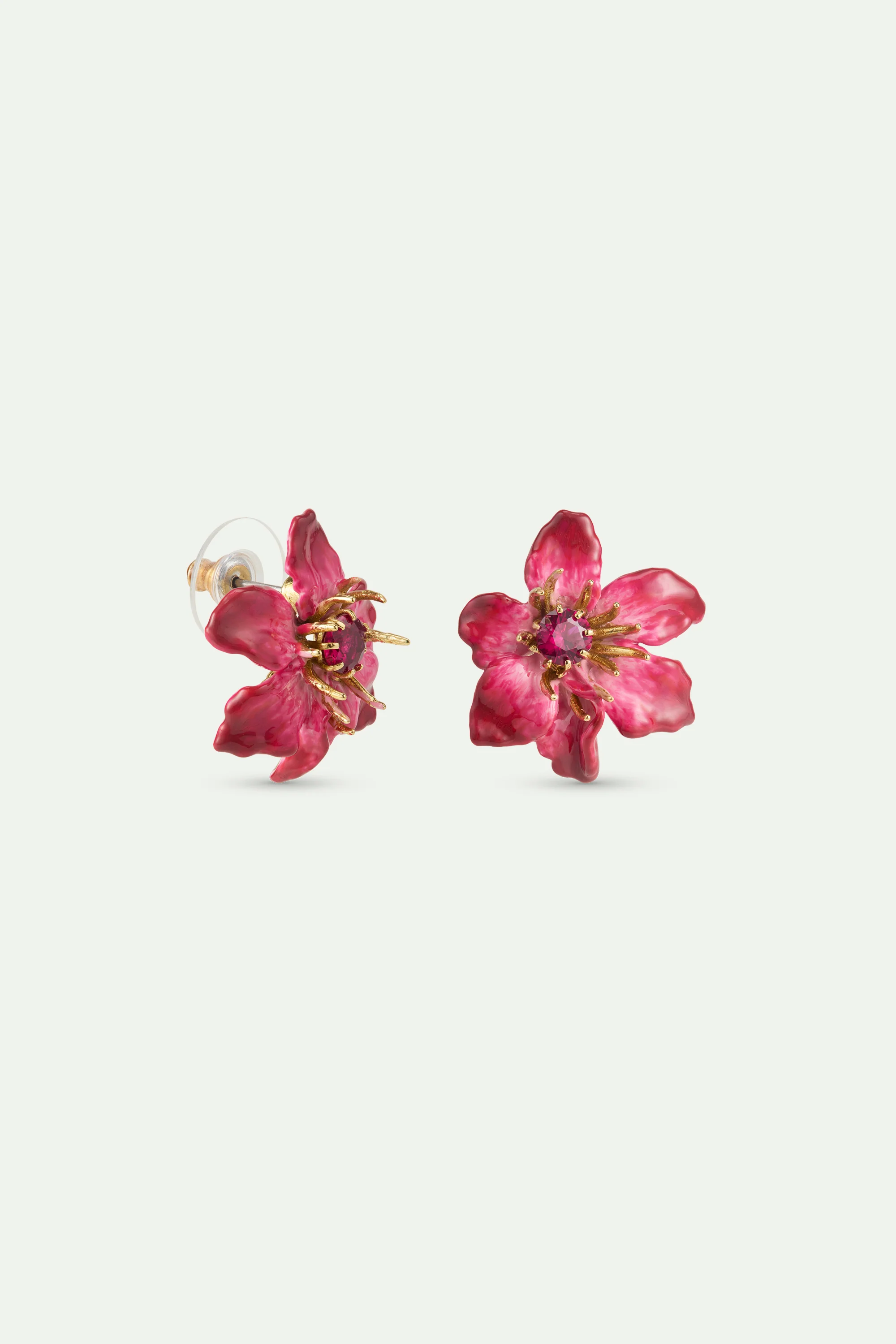 Boucles d'oreilles grande fleur de clématite rose - Image 3