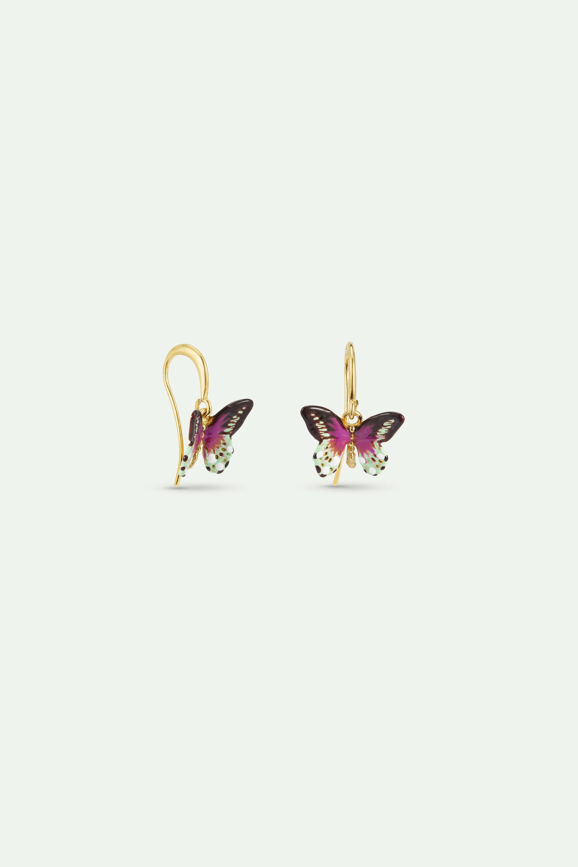 Boucles d'oreilles hook Papillon vert et violet - Image 2