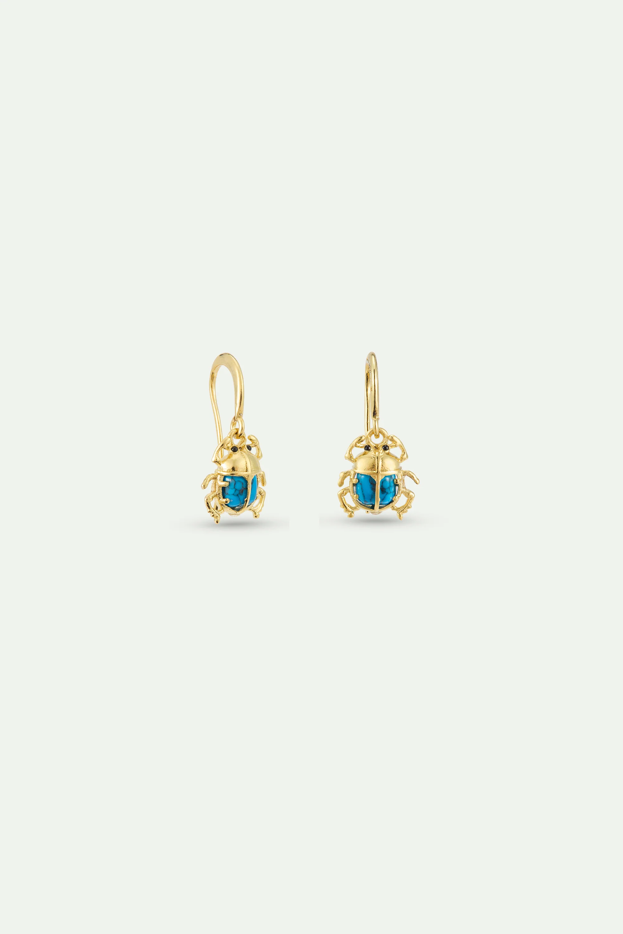 Boucles d'oreilles hook Scarabée turquoise et doré - Image 2