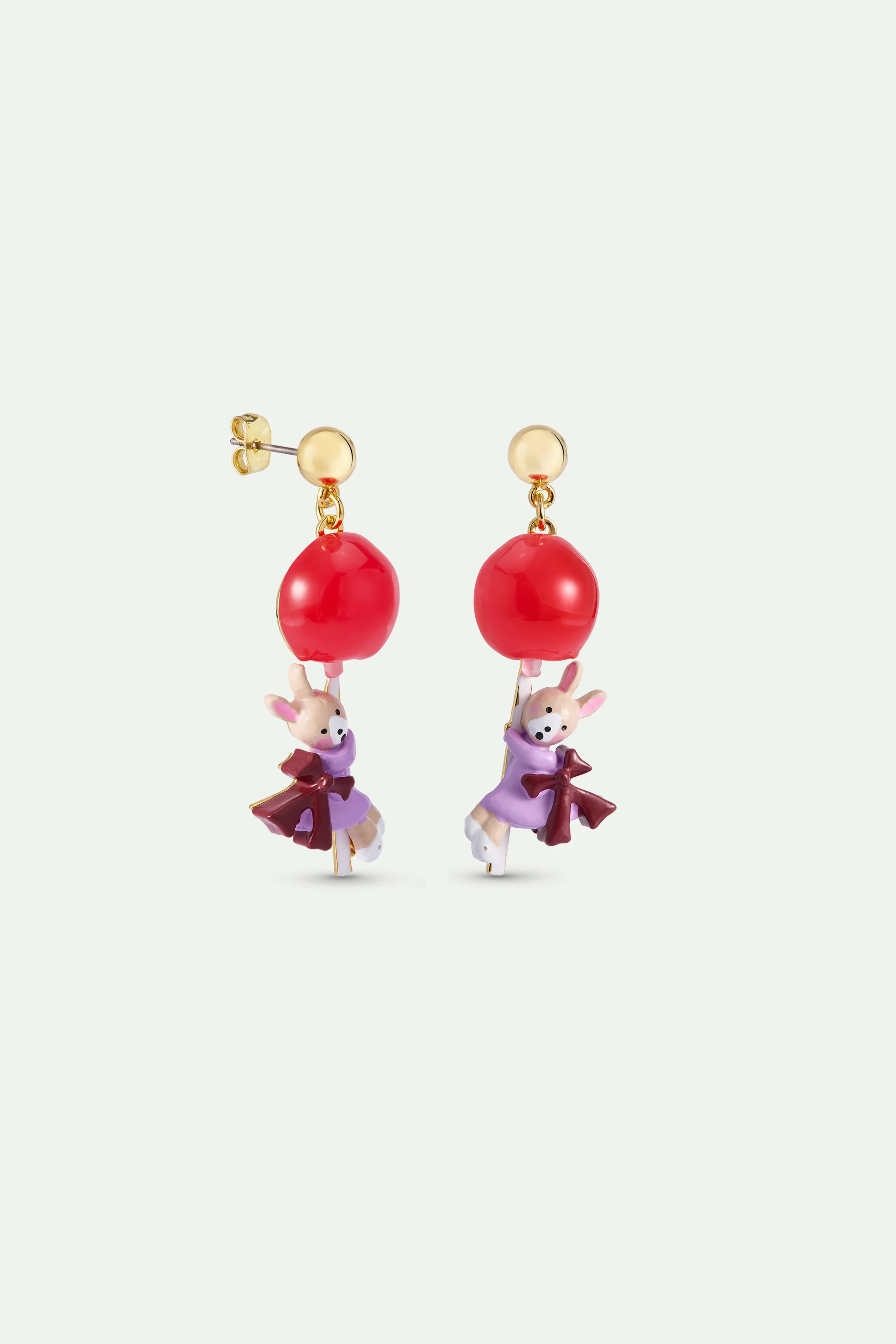 Boucles d'oreilles lapin Gretel et sucette rouge - Image 2