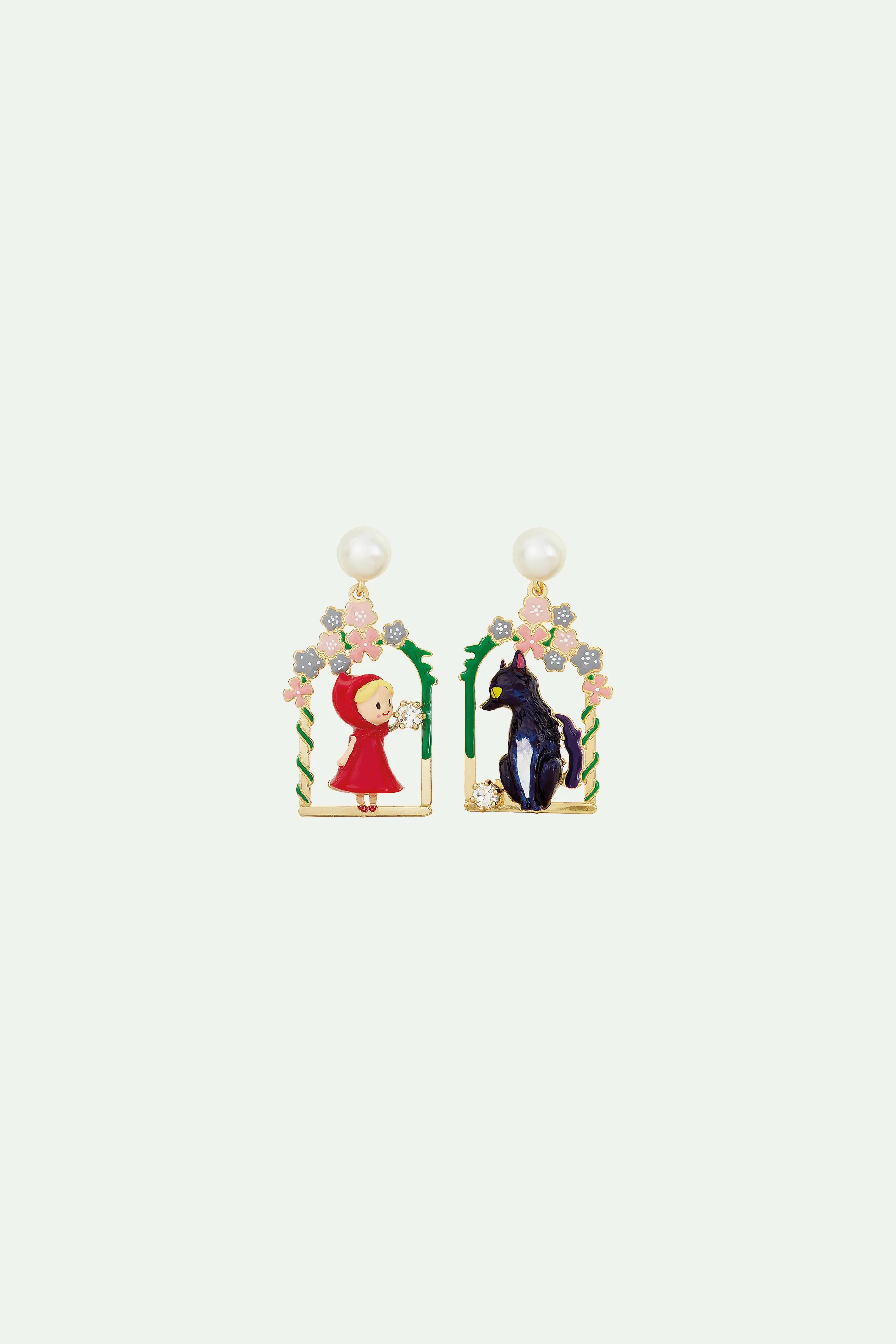 Boucles d'oreilles le petit chaperon rouge, le grand méchant loup et perle