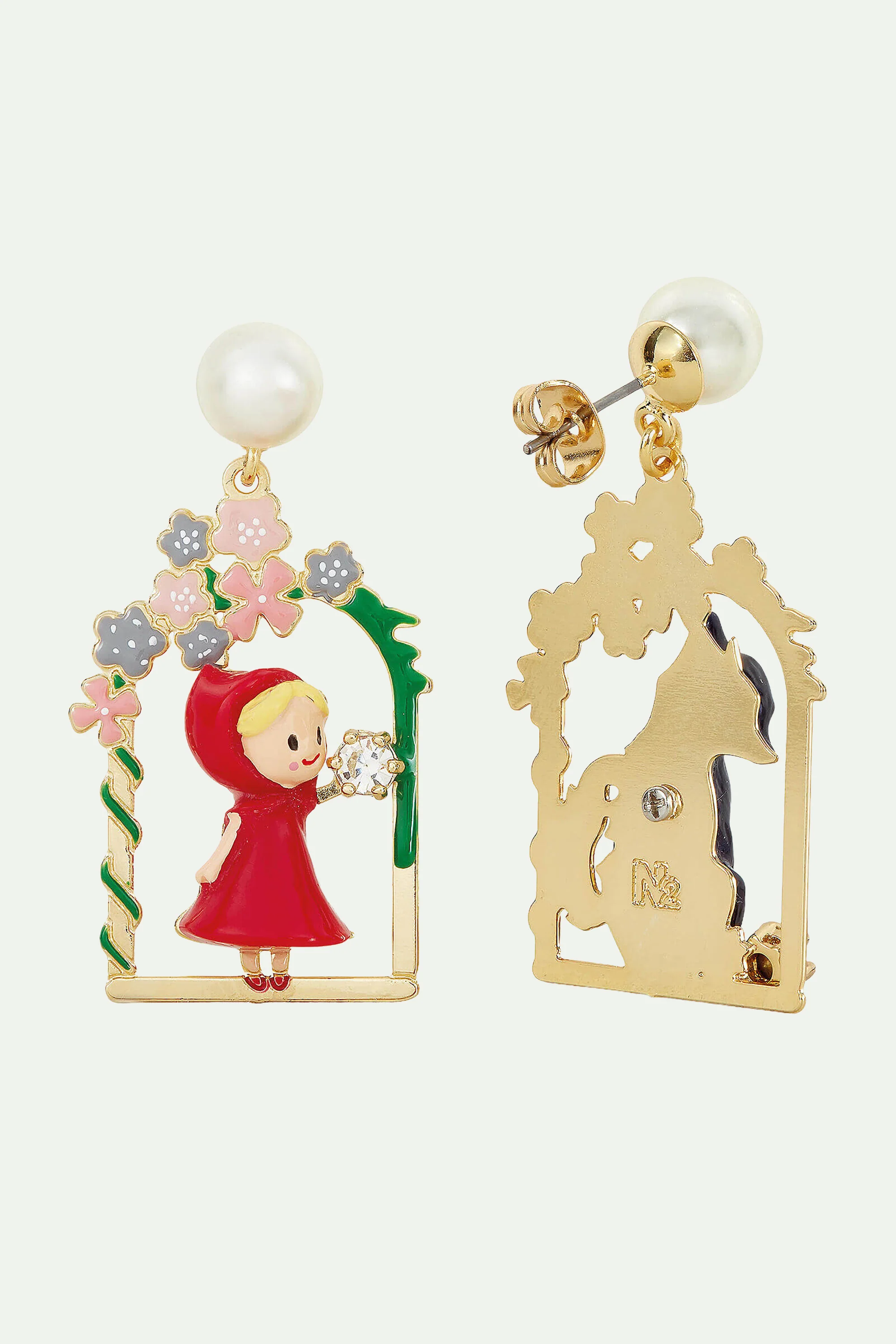 Boucles d'oreilles le petit chaperon rouge, le grand méchant loup et perle - Image 2