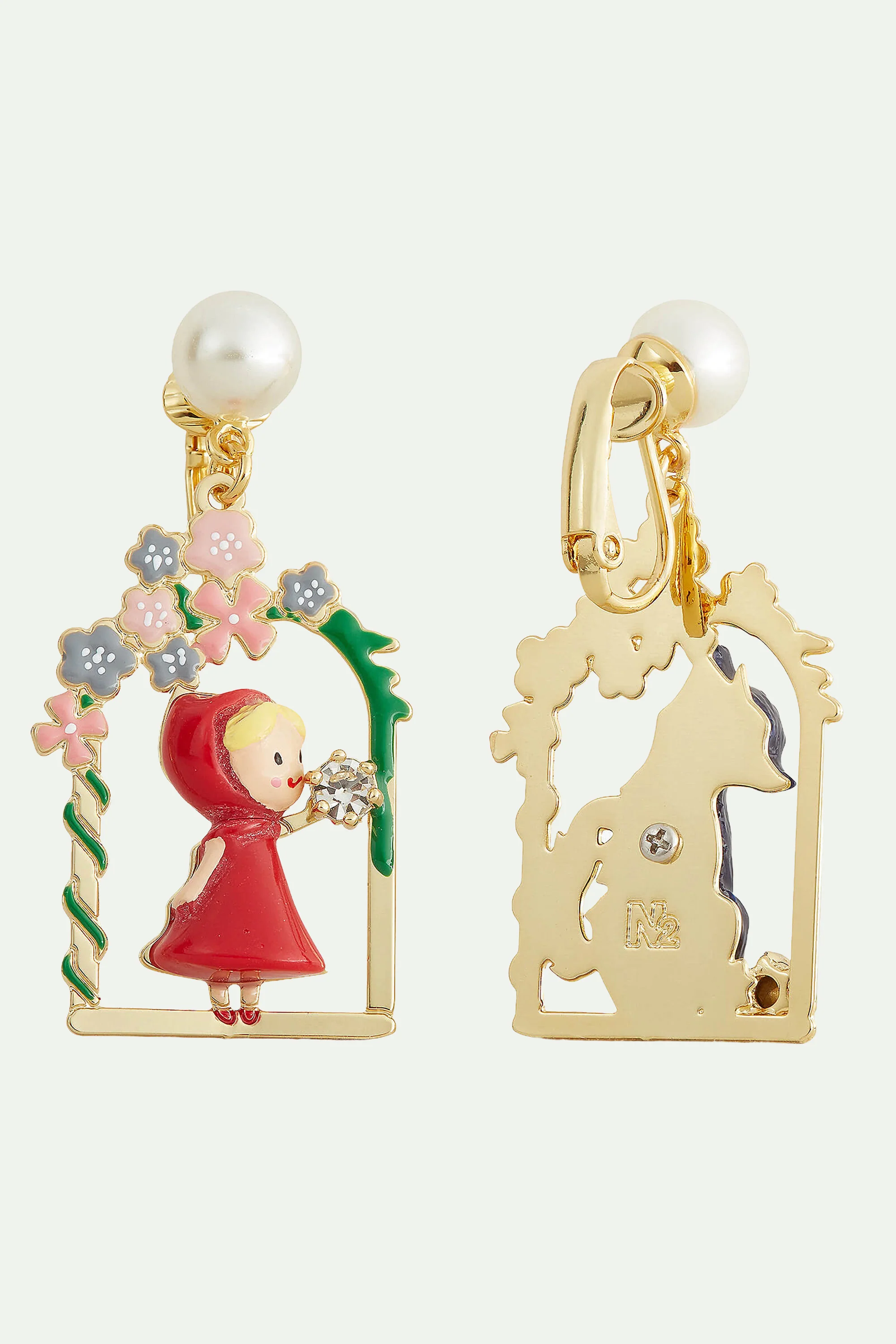 Boucles d'oreilles le petit chaperon rouge, le grand méchant loup et perle - Image 4