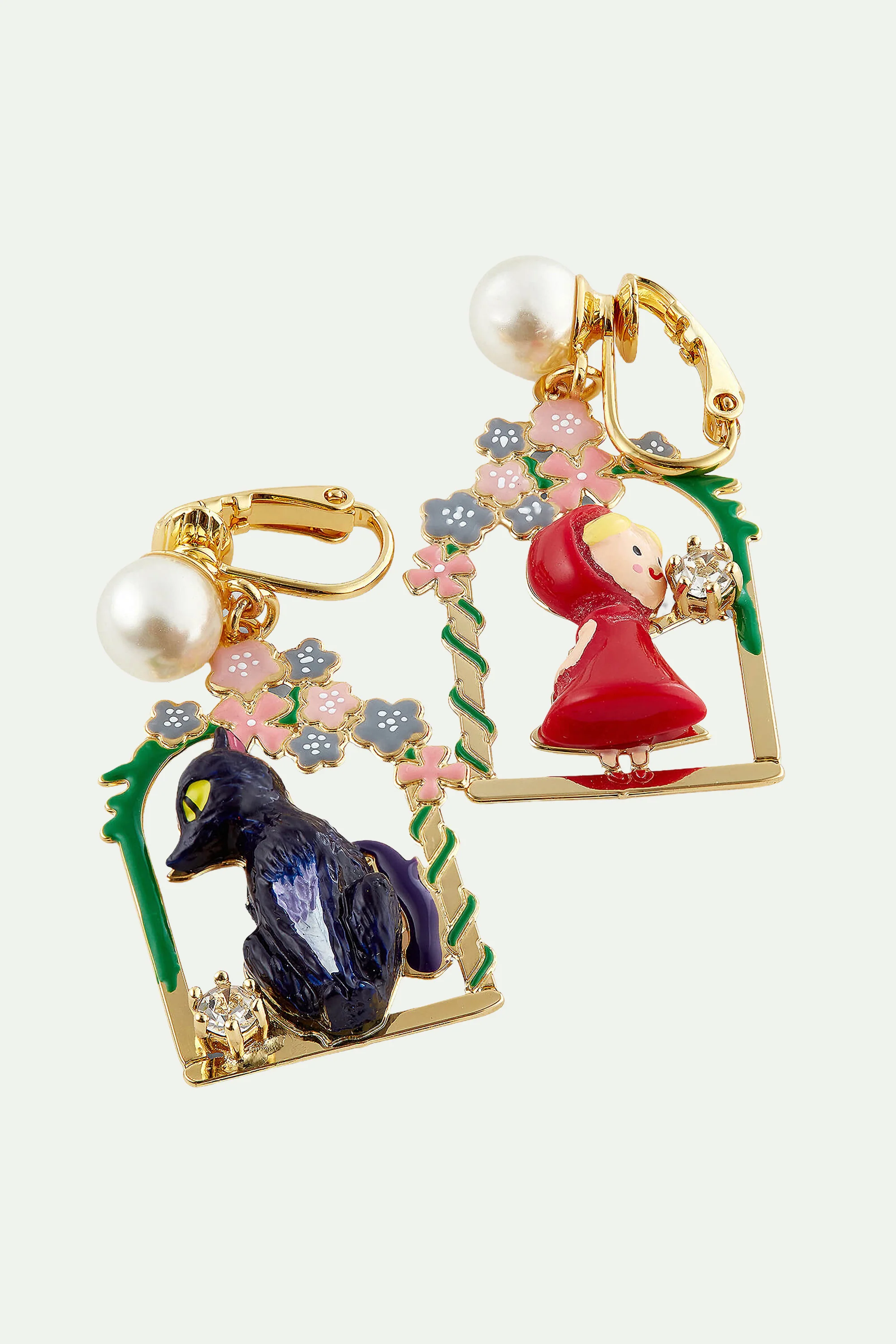 Boucles d'oreilles le petit chaperon rouge, le grand méchant loup et perle - Image 5