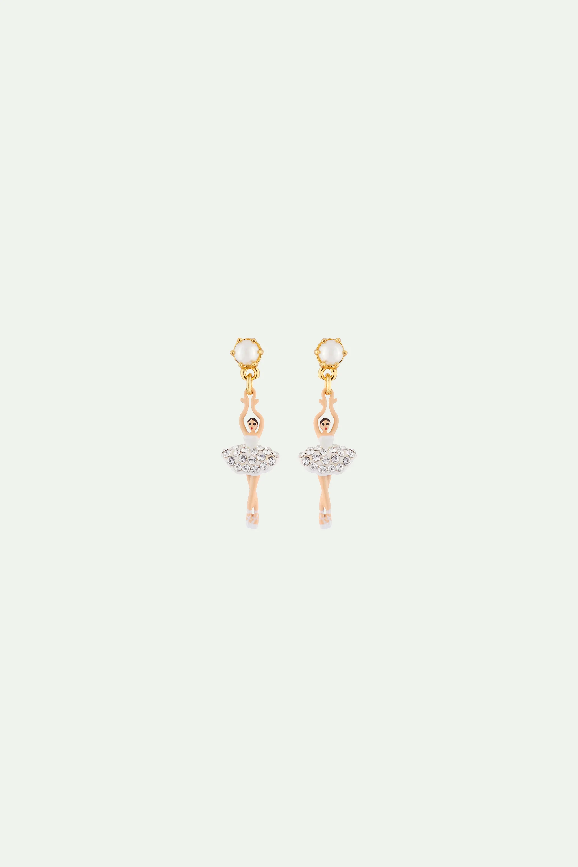 Boucles d'oreilles mini ballerine blanche strass et perles