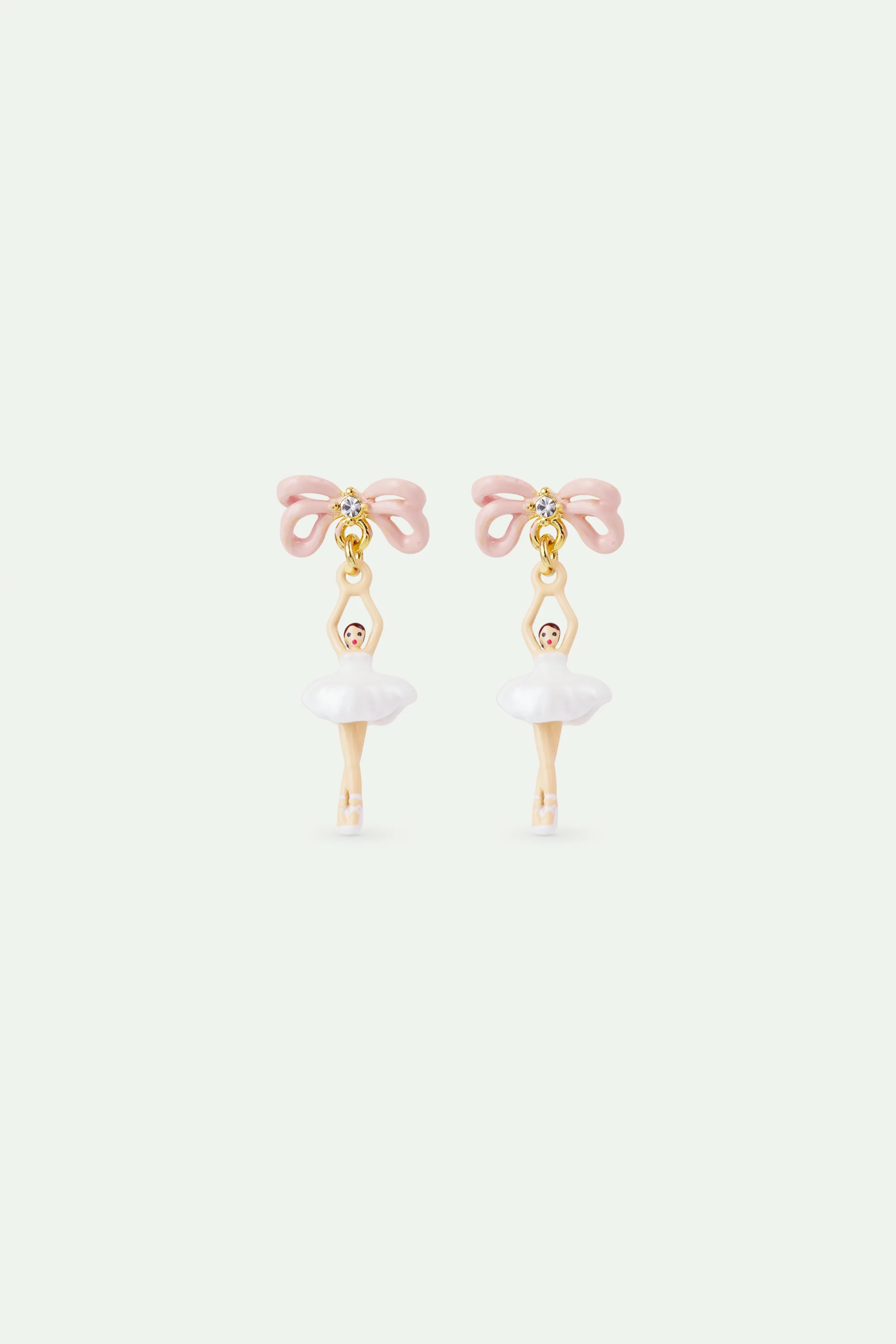 Boucles d'oreilles mini Ballerine en tutu blanc et nœud rose