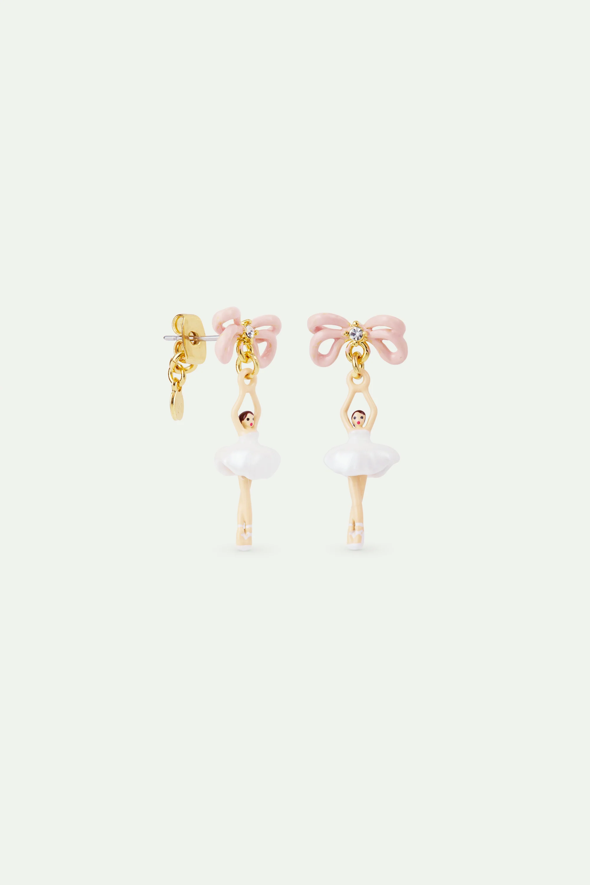 Boucles d'oreilles mini Ballerine en tutu blanc et nœud rose - Image 3