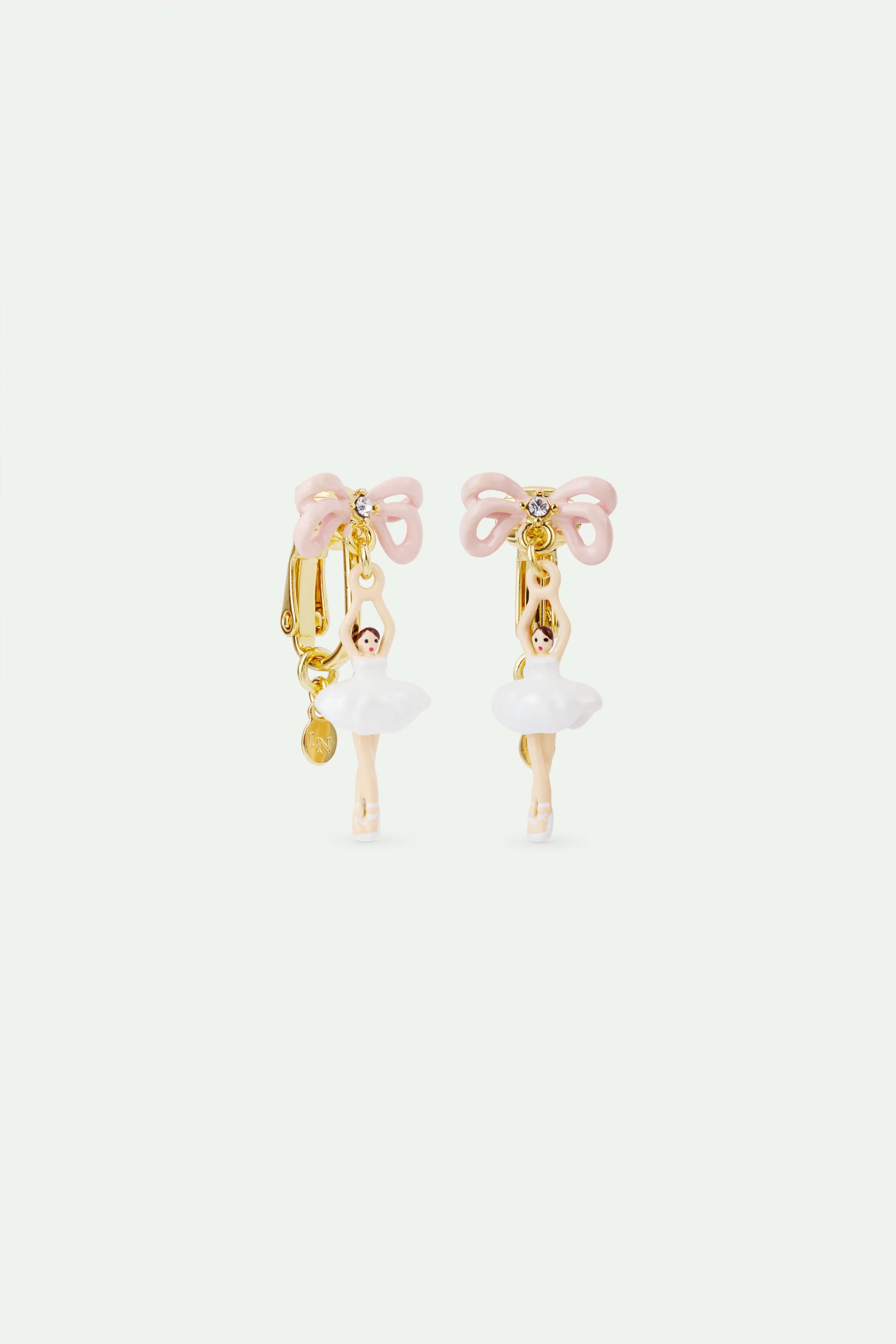 Boucles d'oreilles mini Ballerine en tutu blanc et nœud rose - Image 5